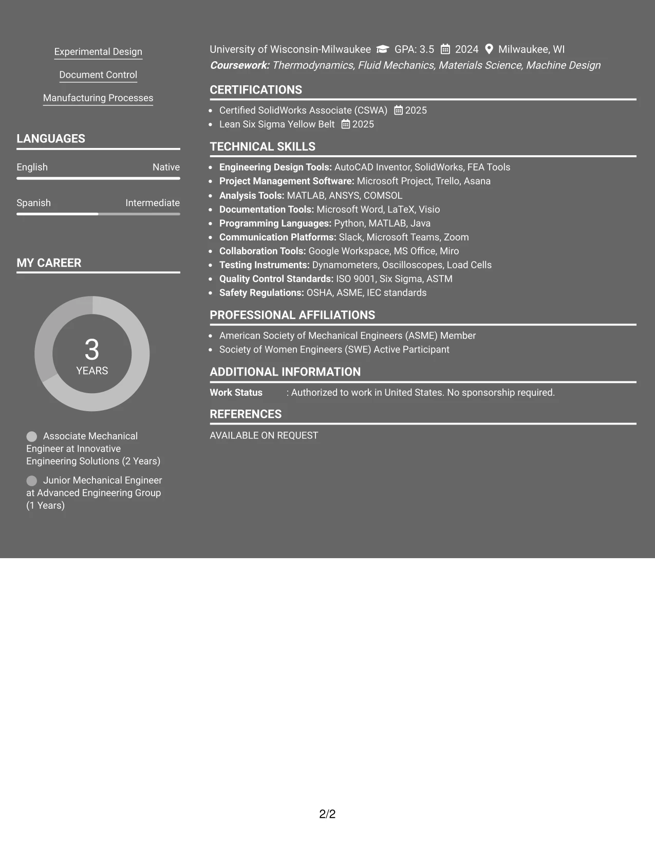 Resume Example Page 2