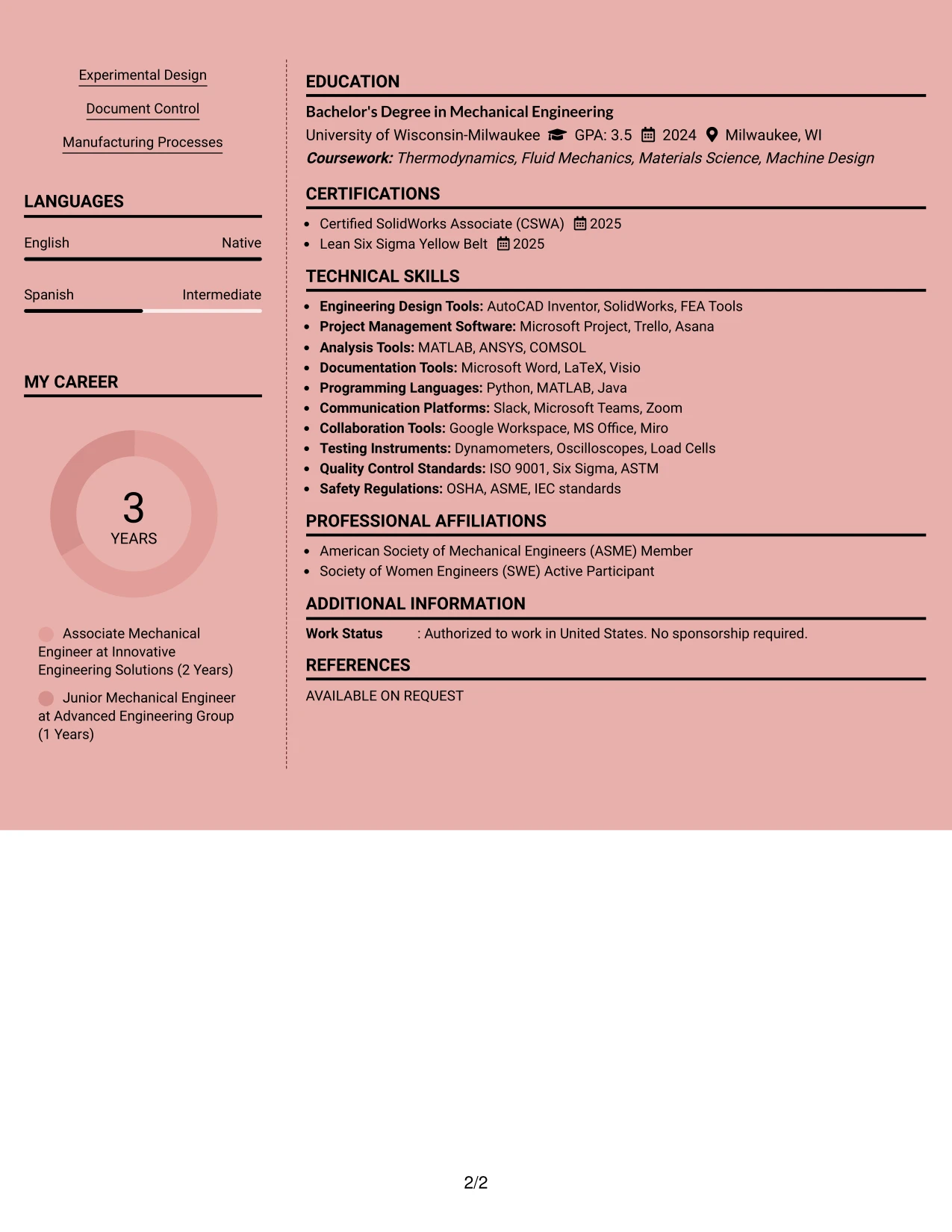Resume Example Page 2
