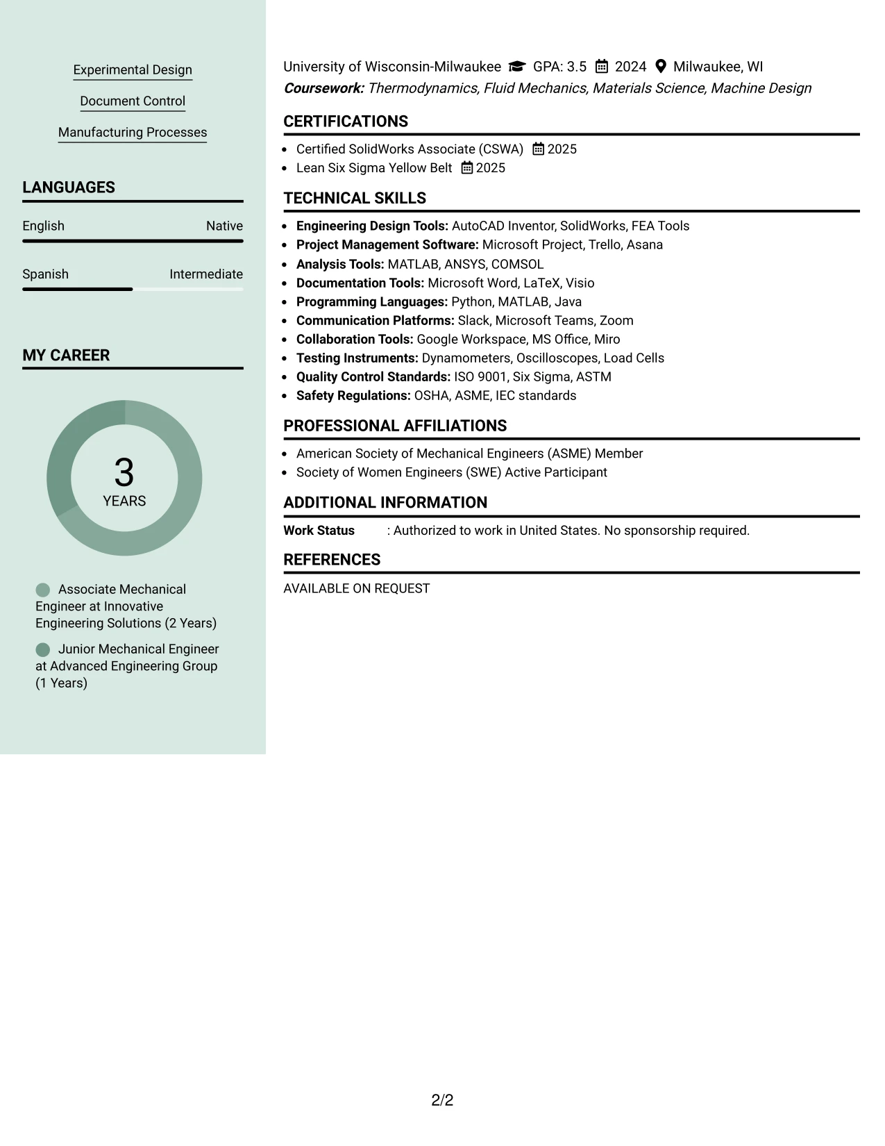 Resume Example Page 2