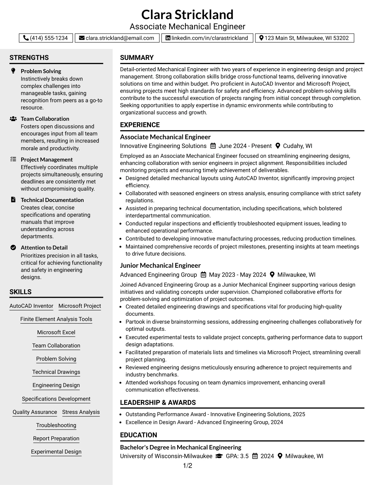 Resume Example Page 1