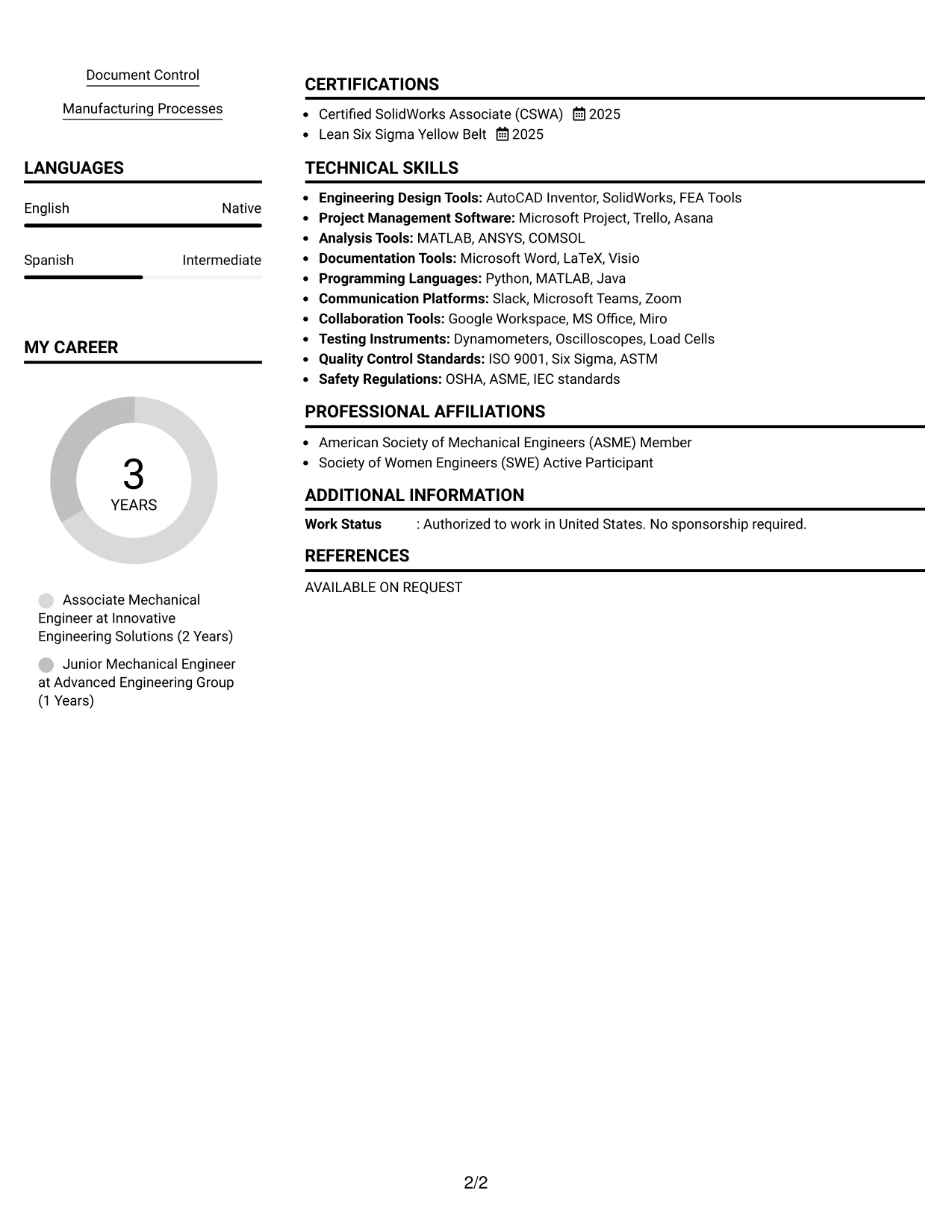 Resume Example Page 2