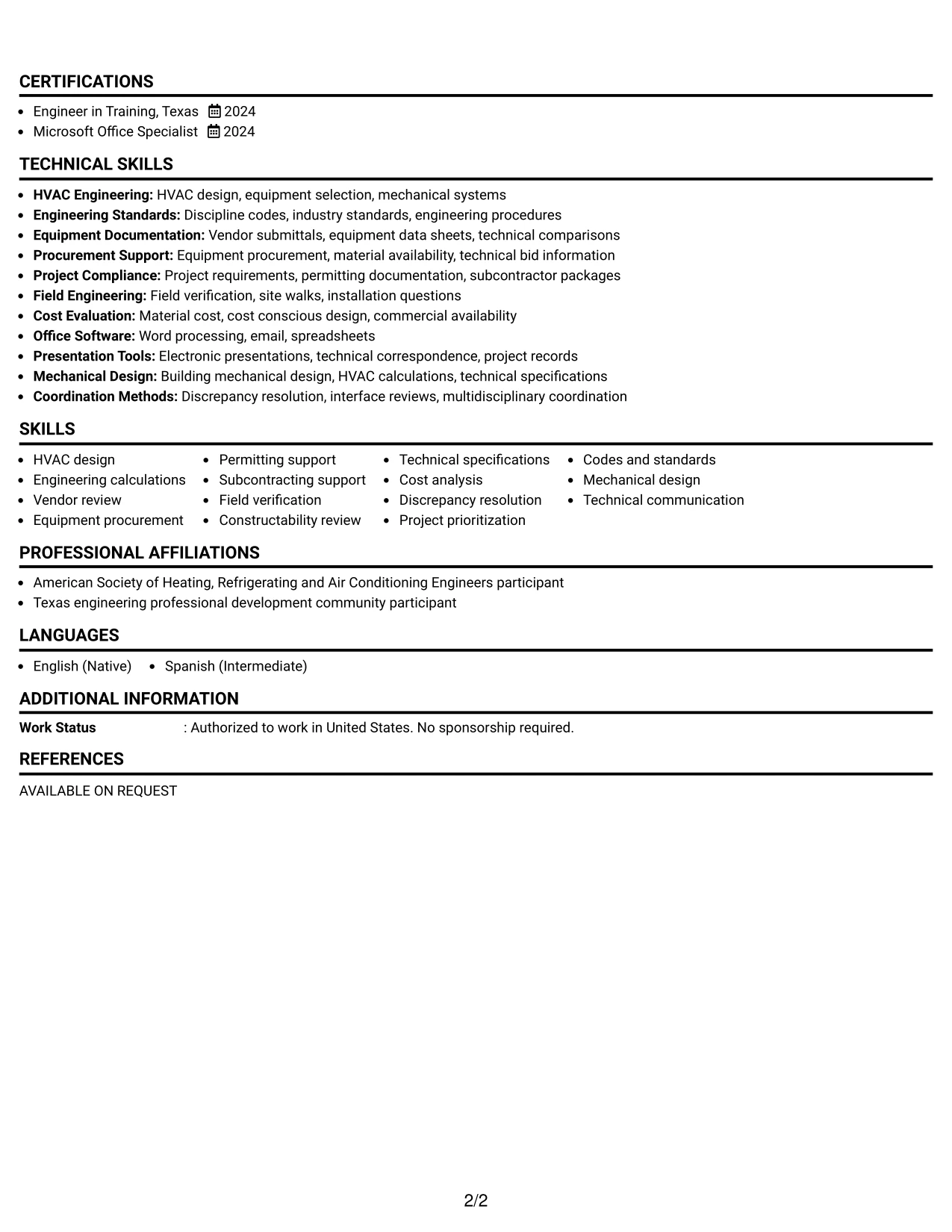 Resume Example Page 2