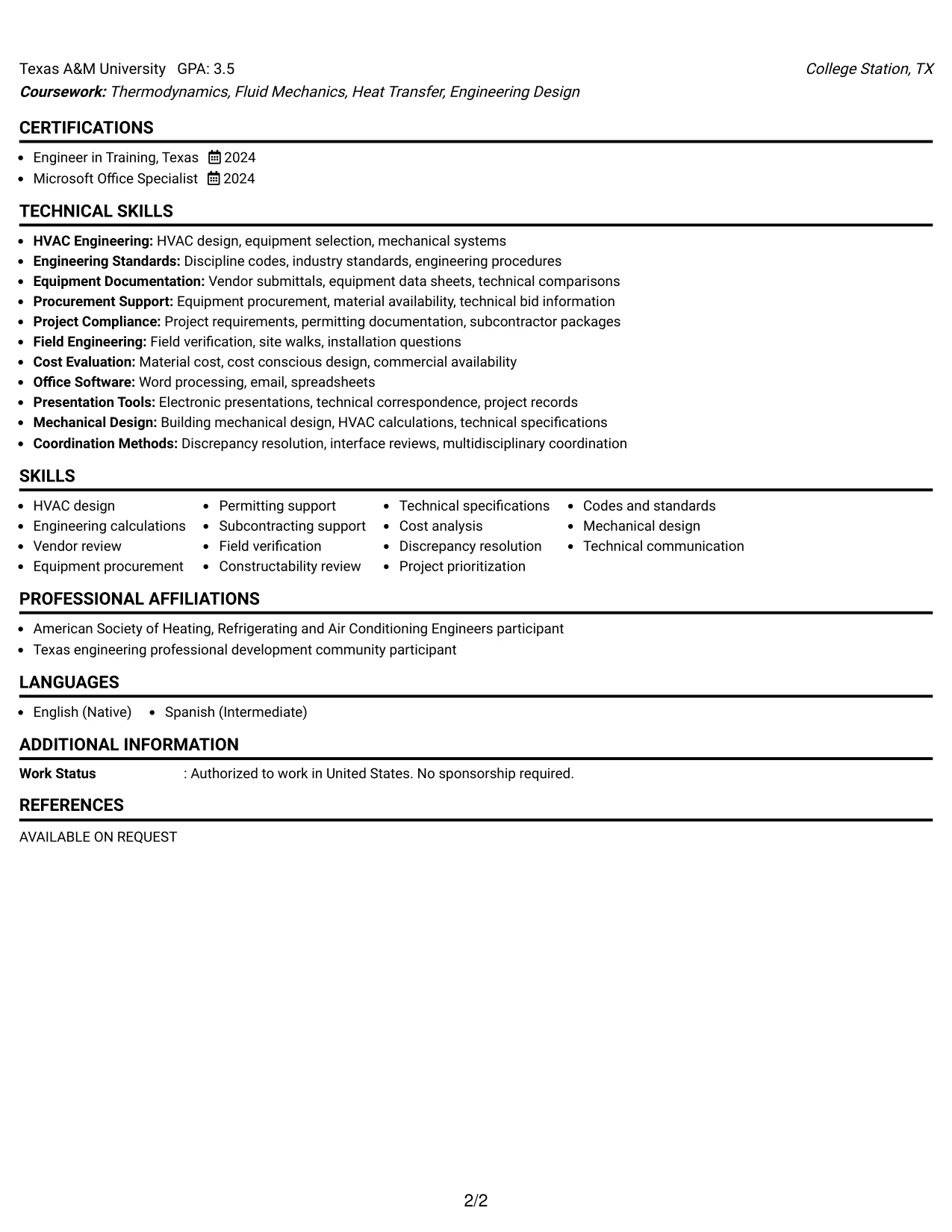 Resume Example Page 2