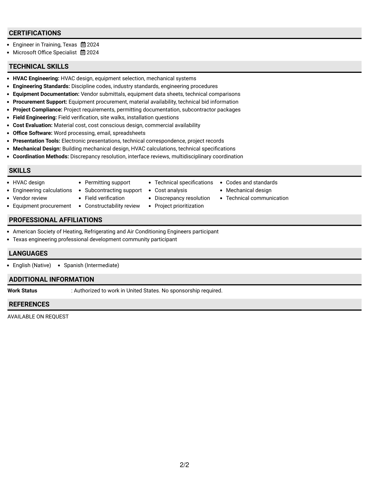 Resume Example Page 2