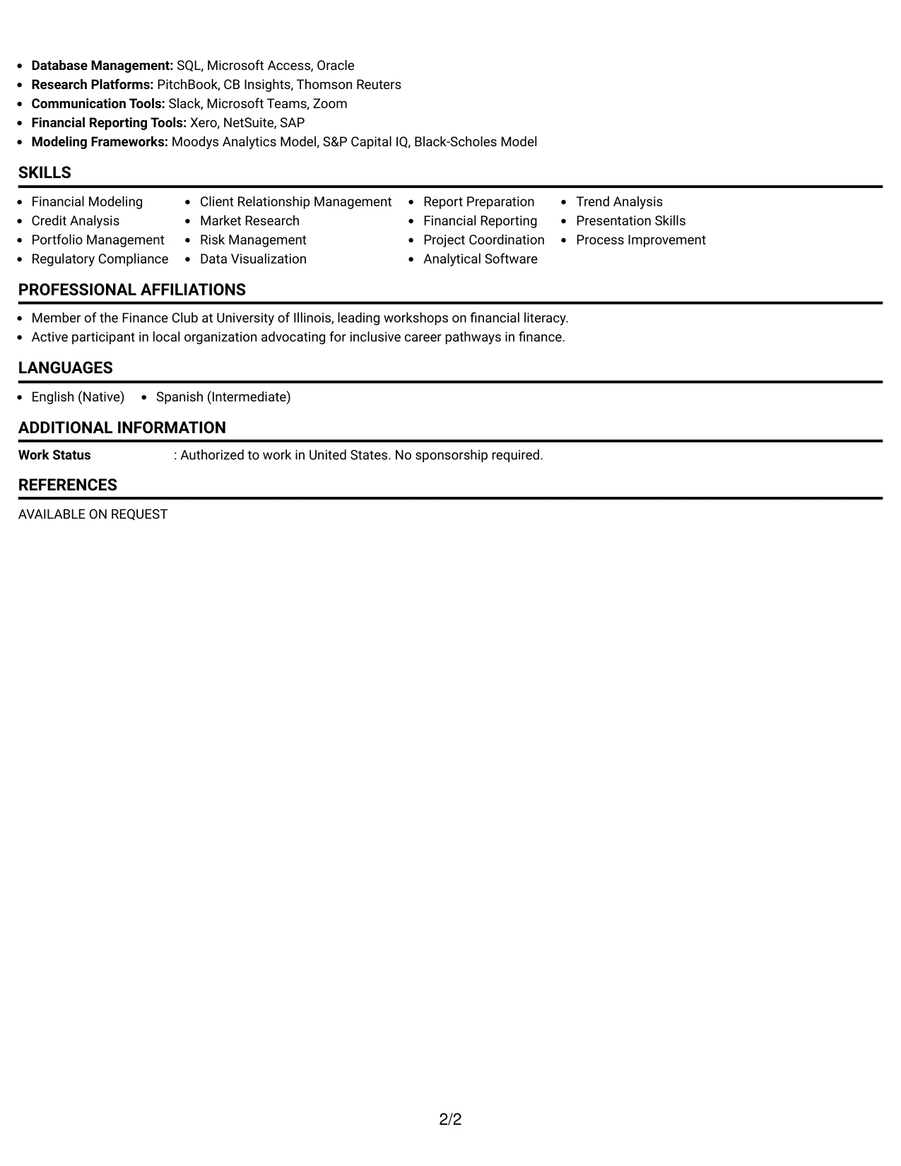 Resume Example Page 2