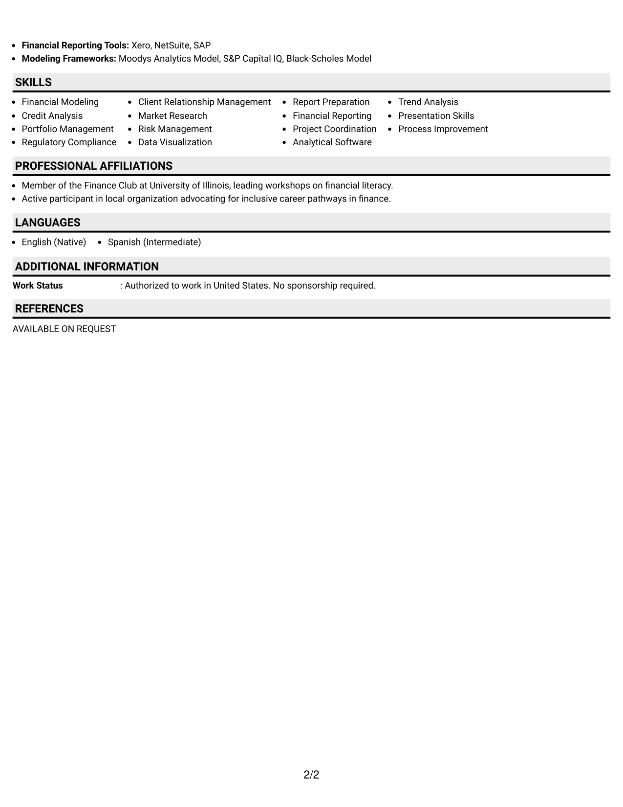 Resume Example Page 2