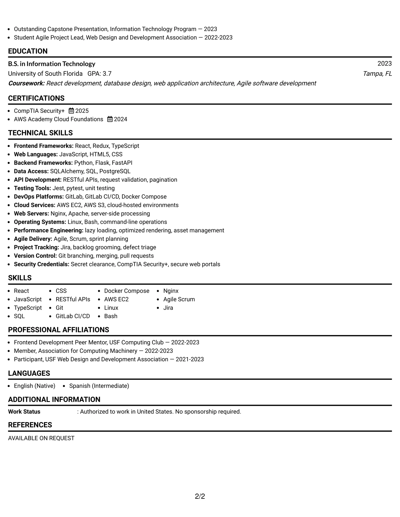 Resume Example Page 2