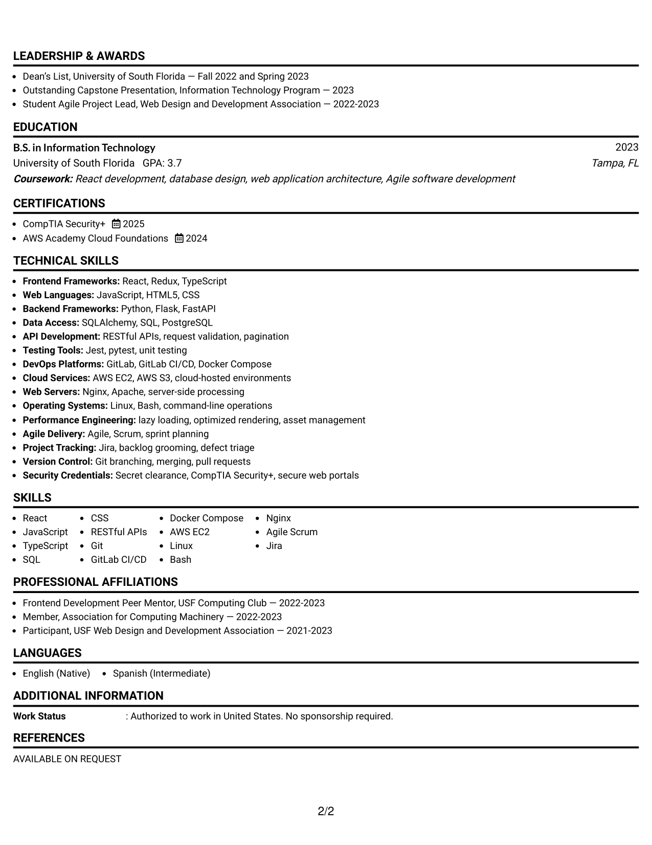 Resume Example Page 2