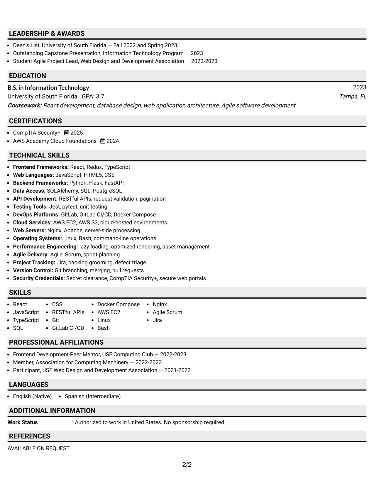 Resume Example Page 2