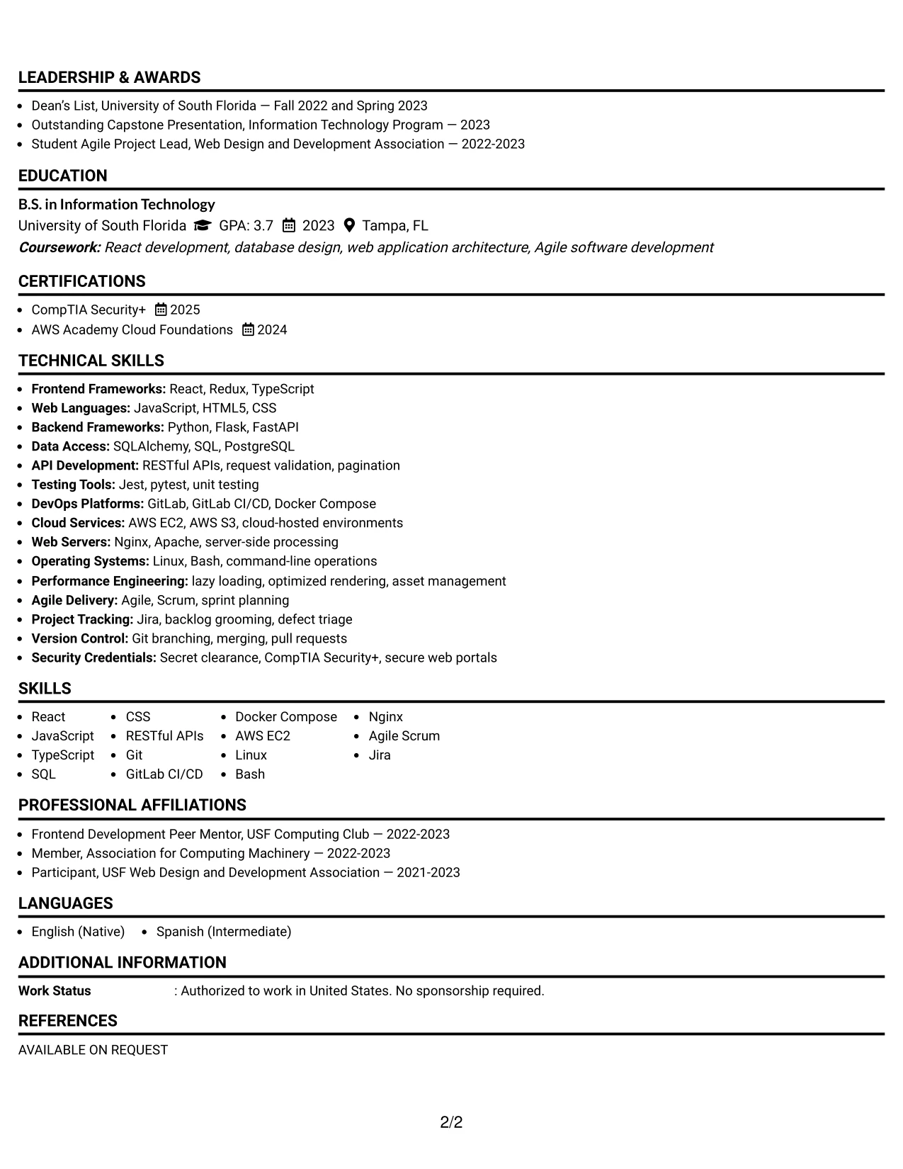 Resume Example Page 2