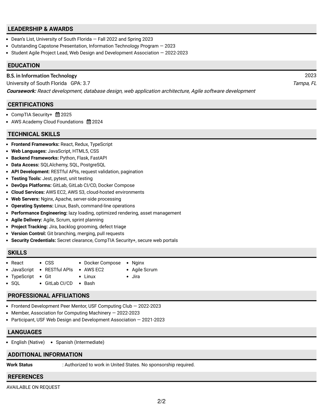 Resume Example Page 2