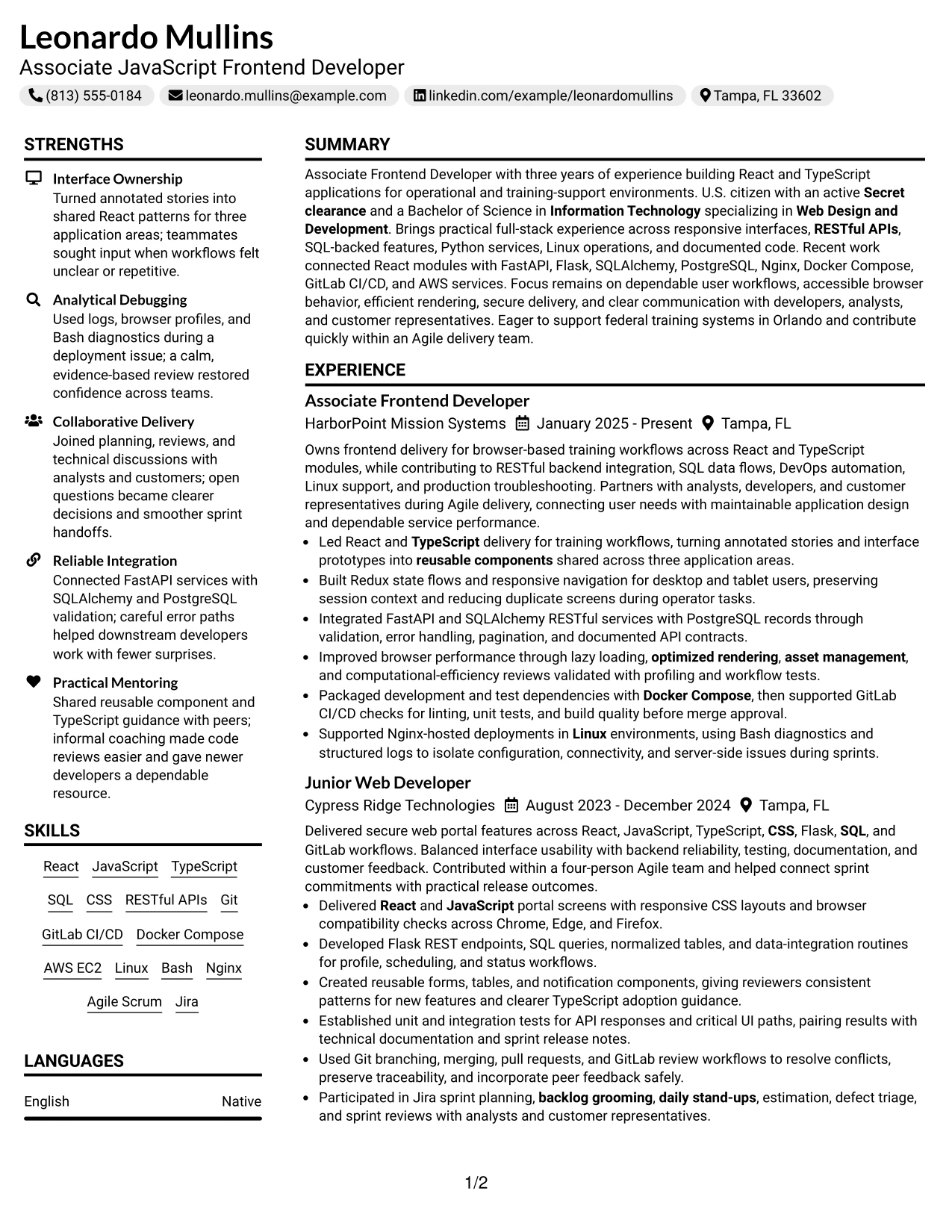 Resume Example Page 1