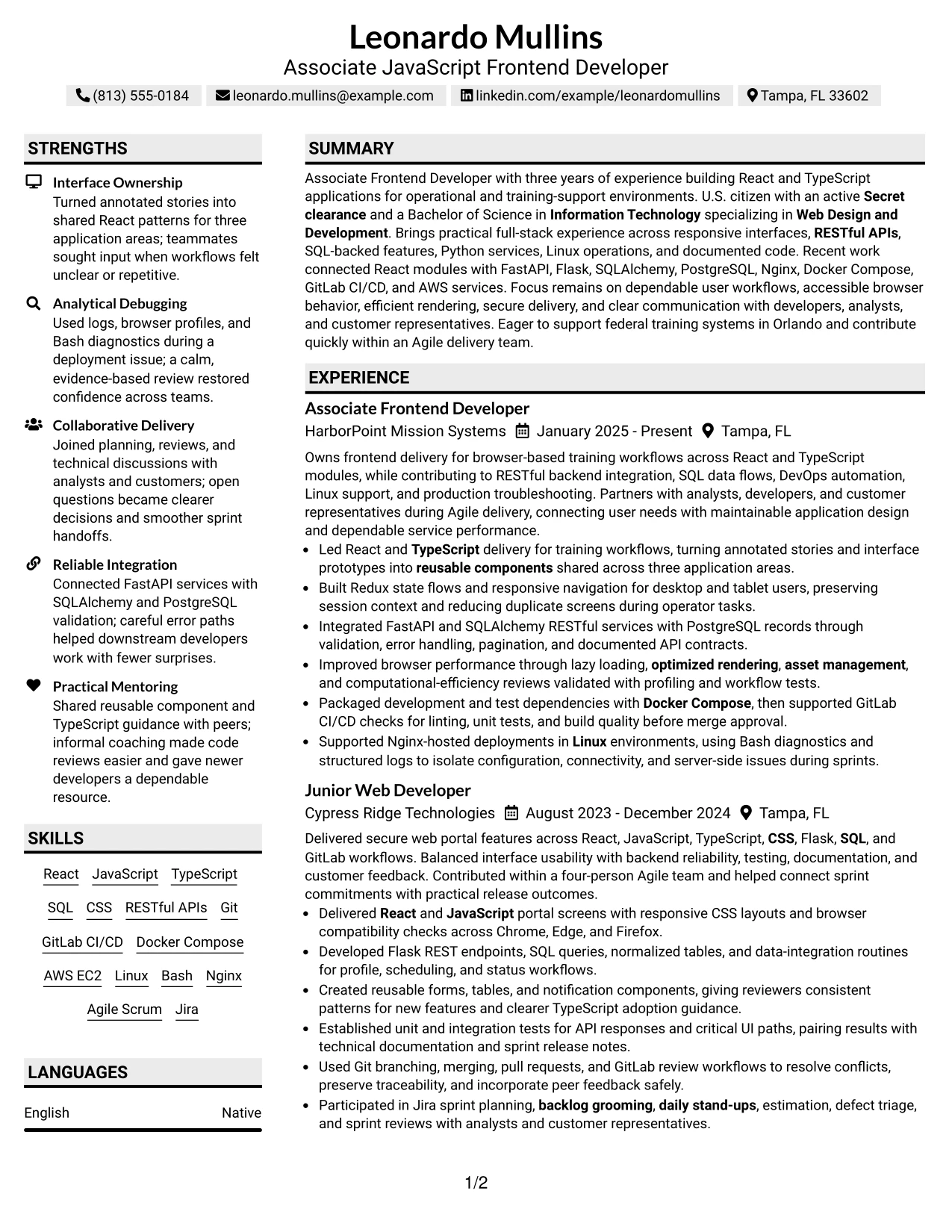 Resume Example Page 1