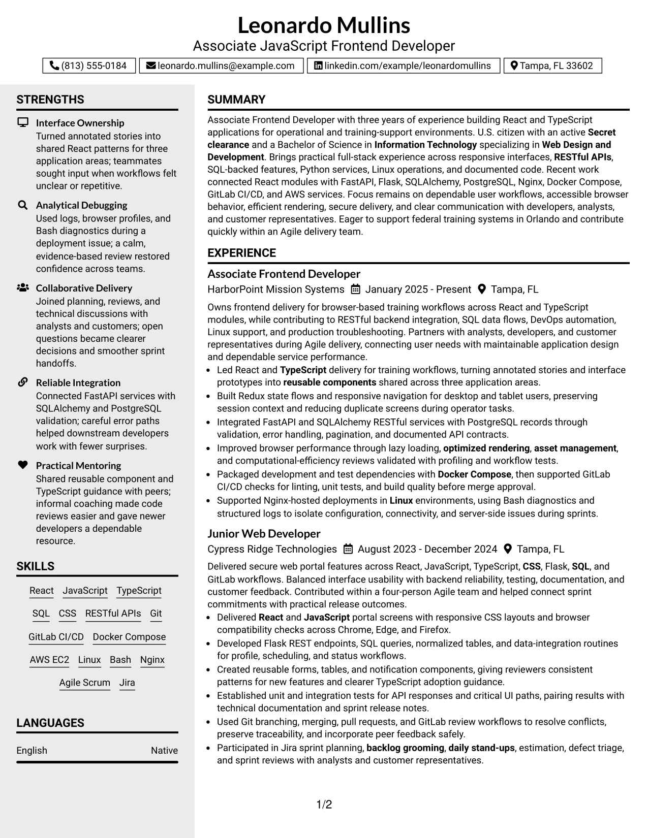 Resume Example Page 1