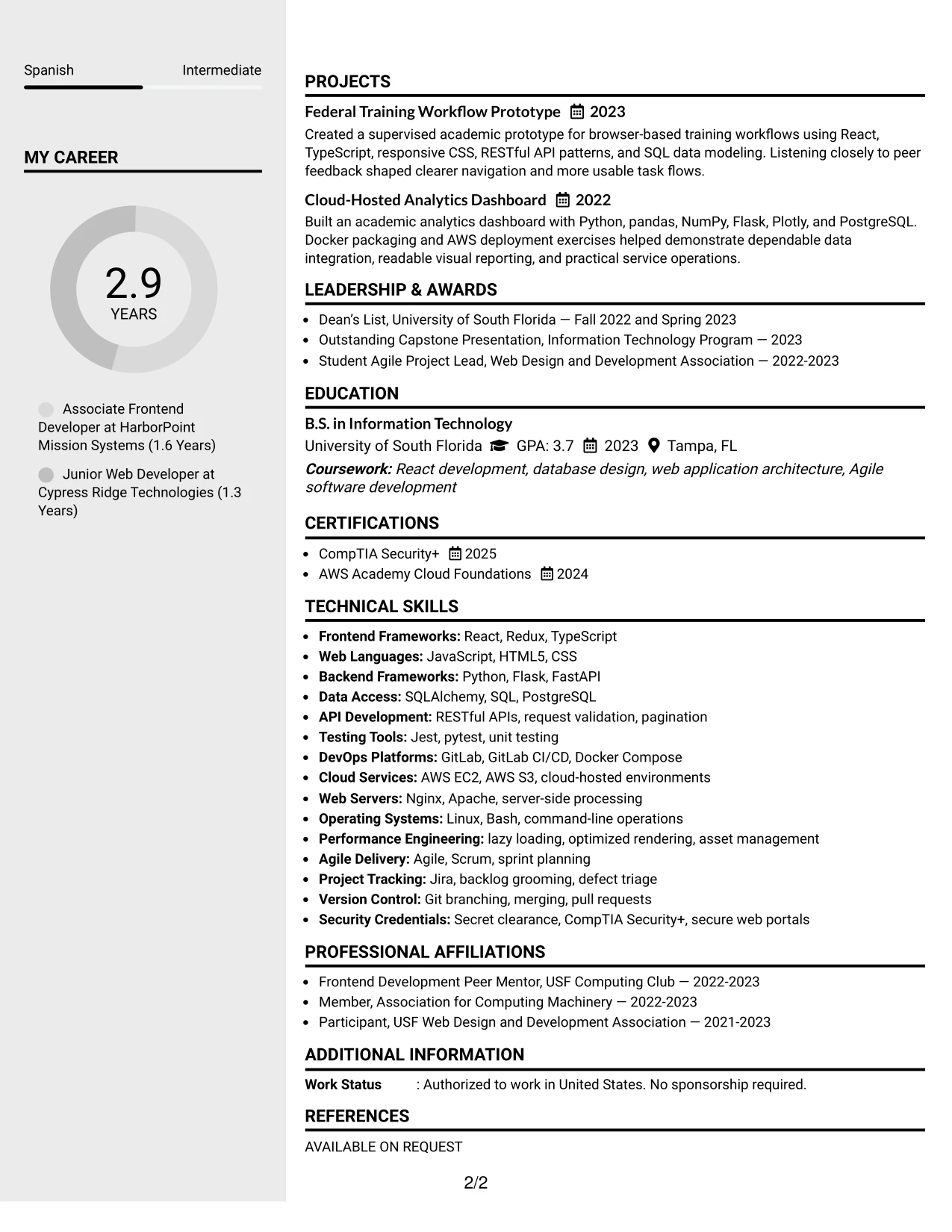 Resume Example Page 2