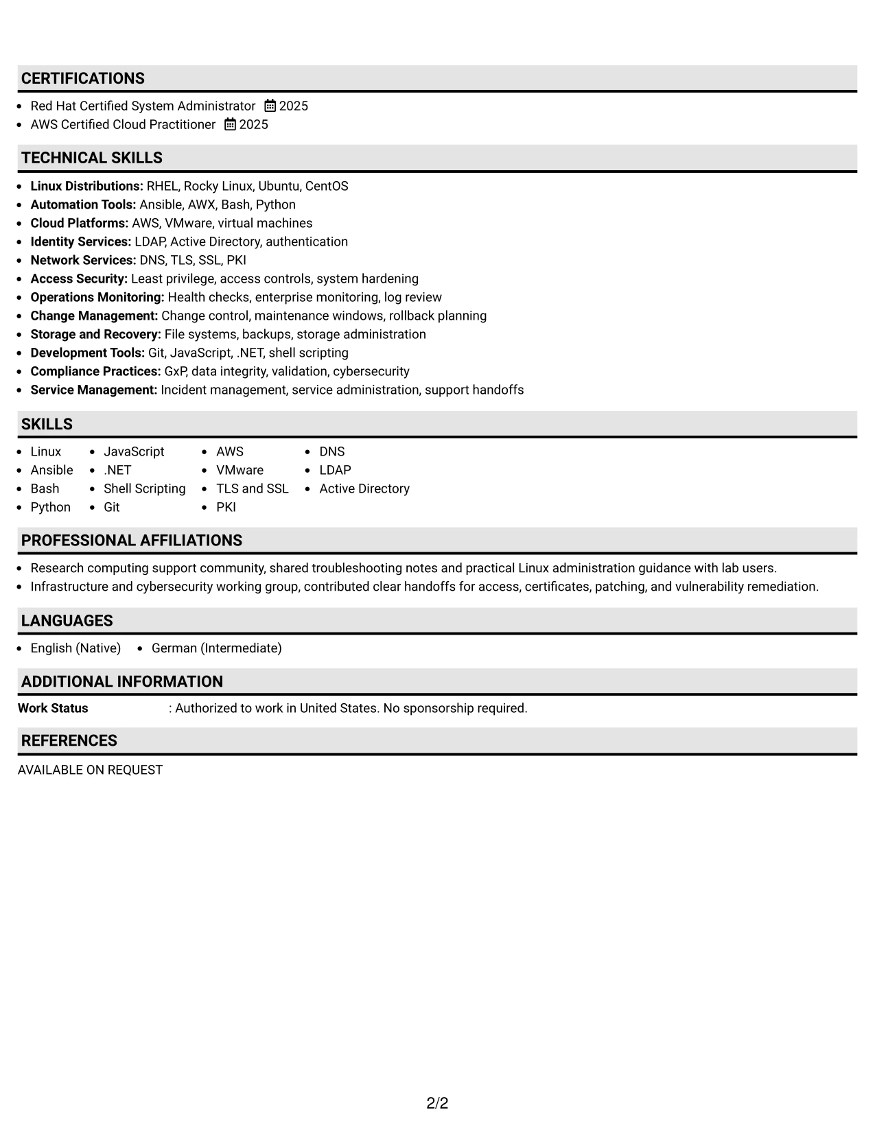 Resume Example Page 2