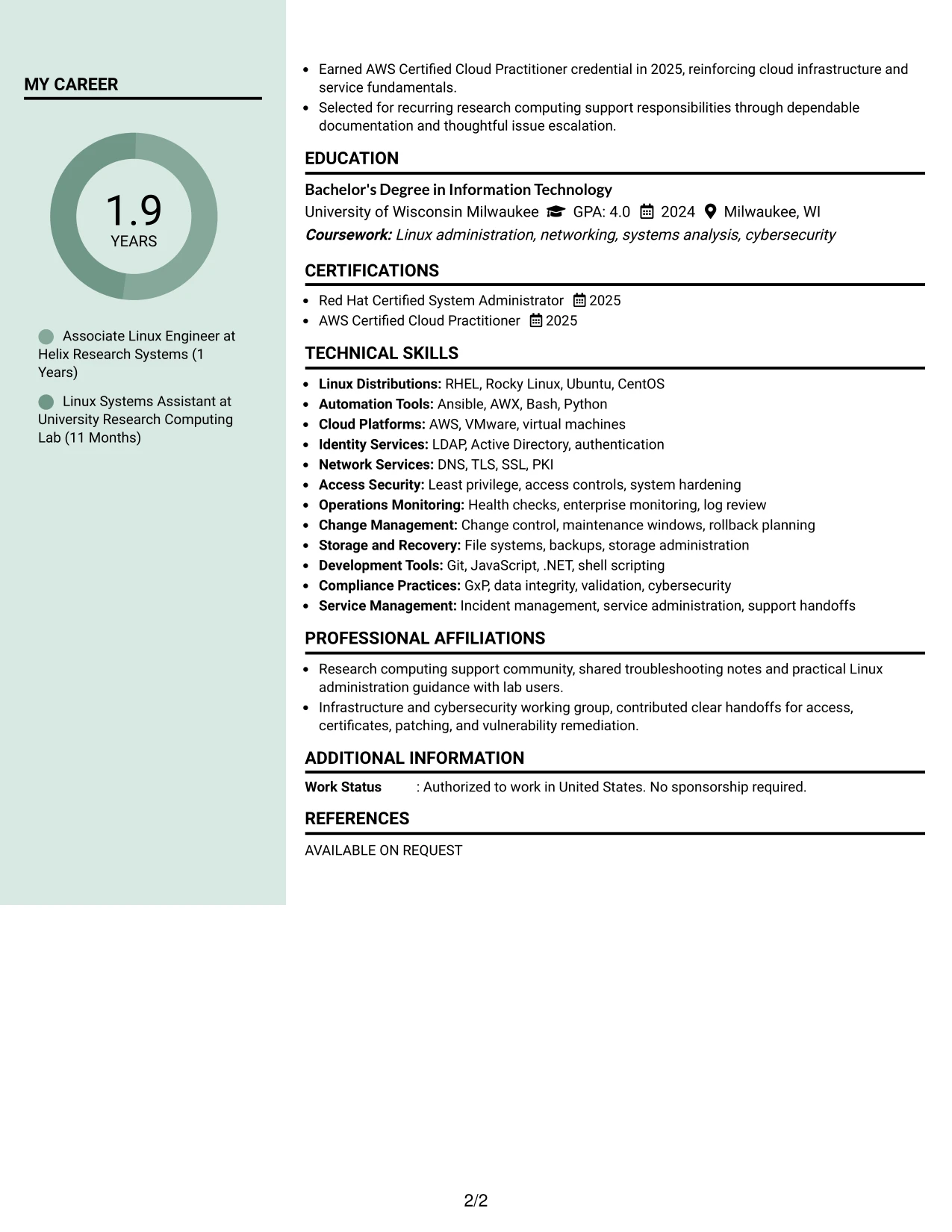 Resume Example Page 2