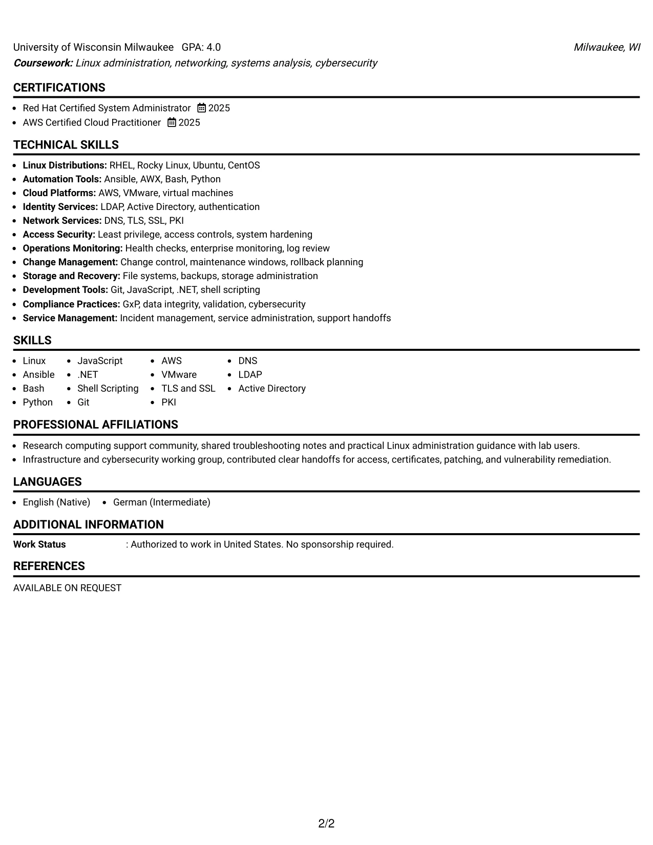Resume Example Page 2