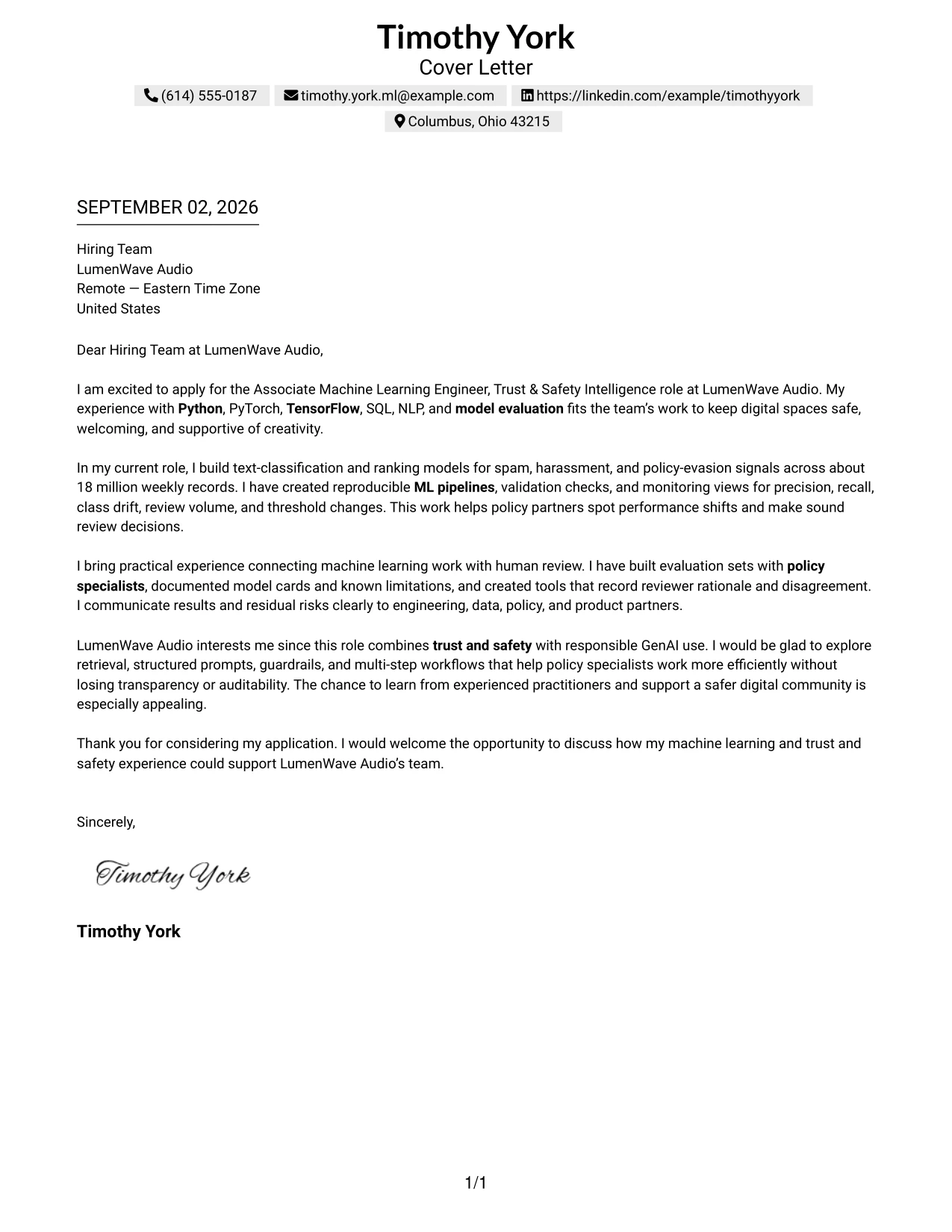 Resume Example Page 1