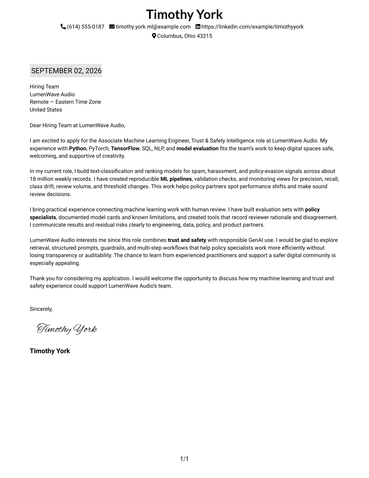 Resume Example Page 1