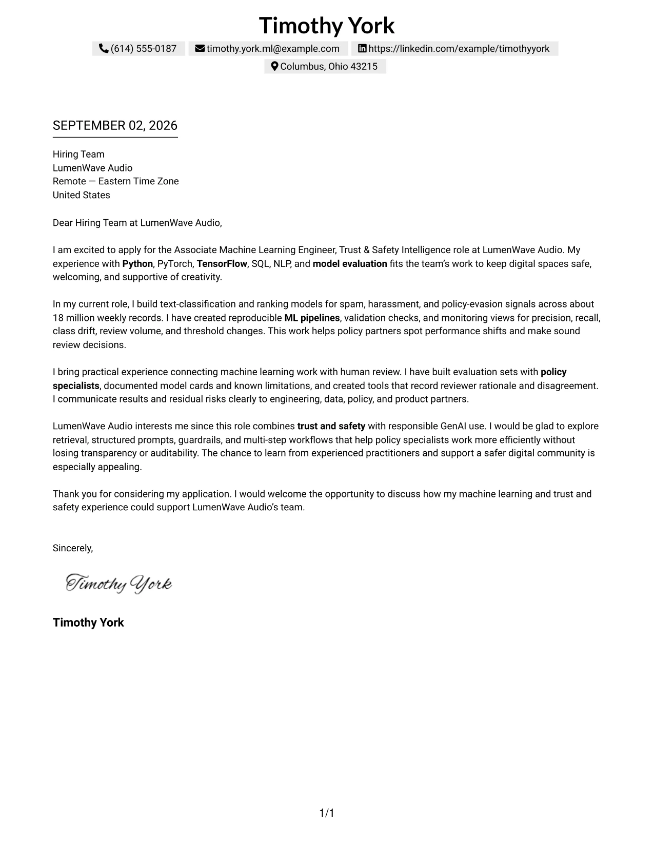 Resume Example Page 1
