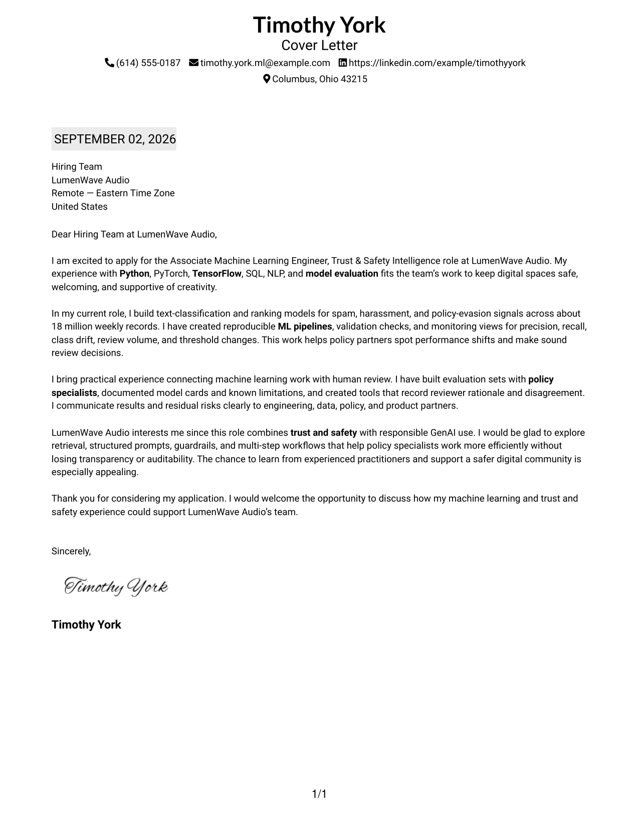 Resume Example Page 1