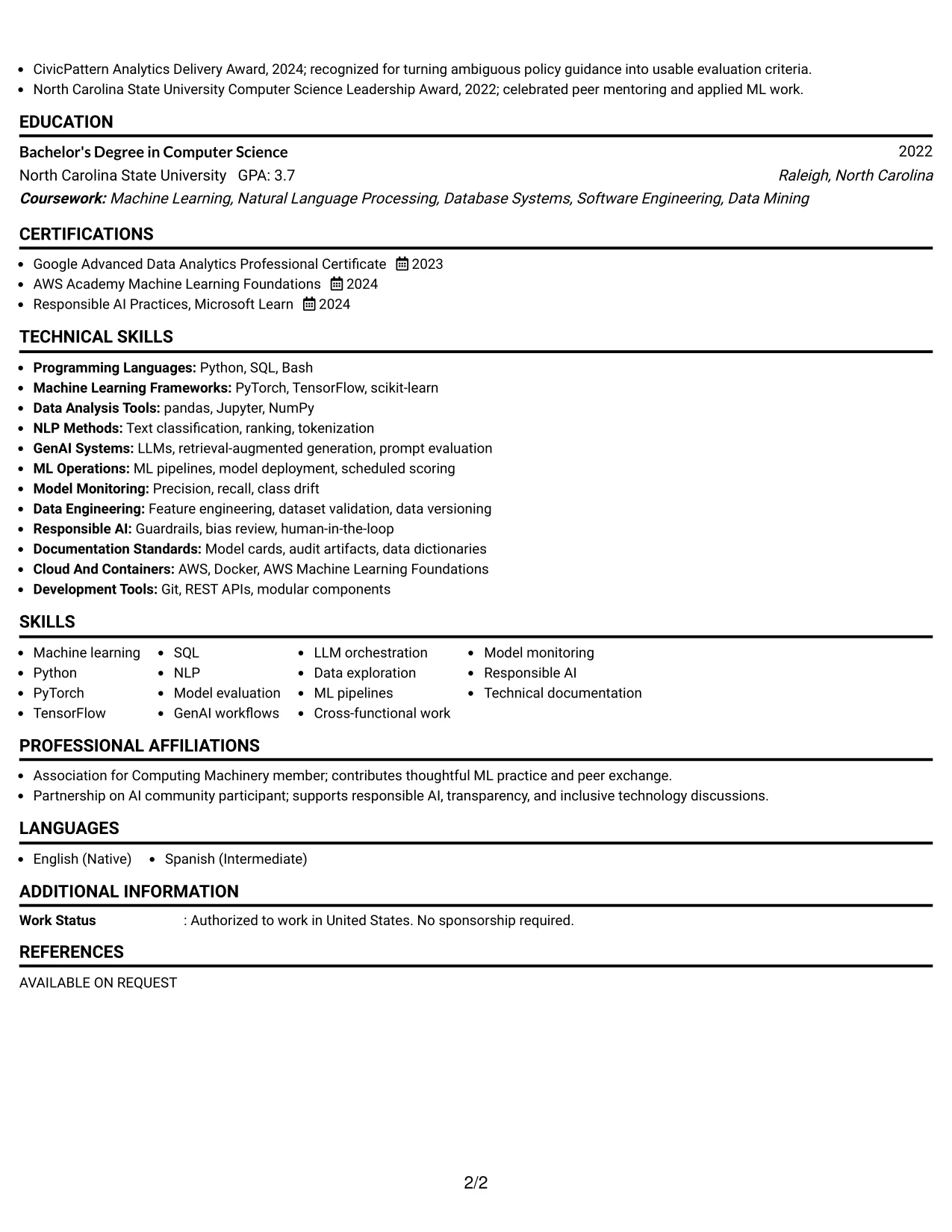 Resume Example Page 2