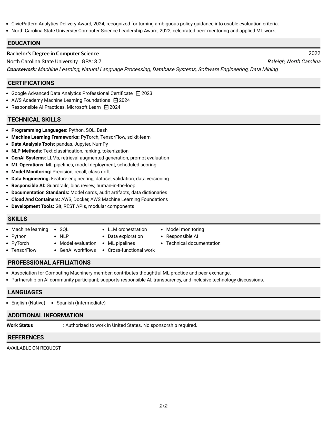 Resume Example Page 2