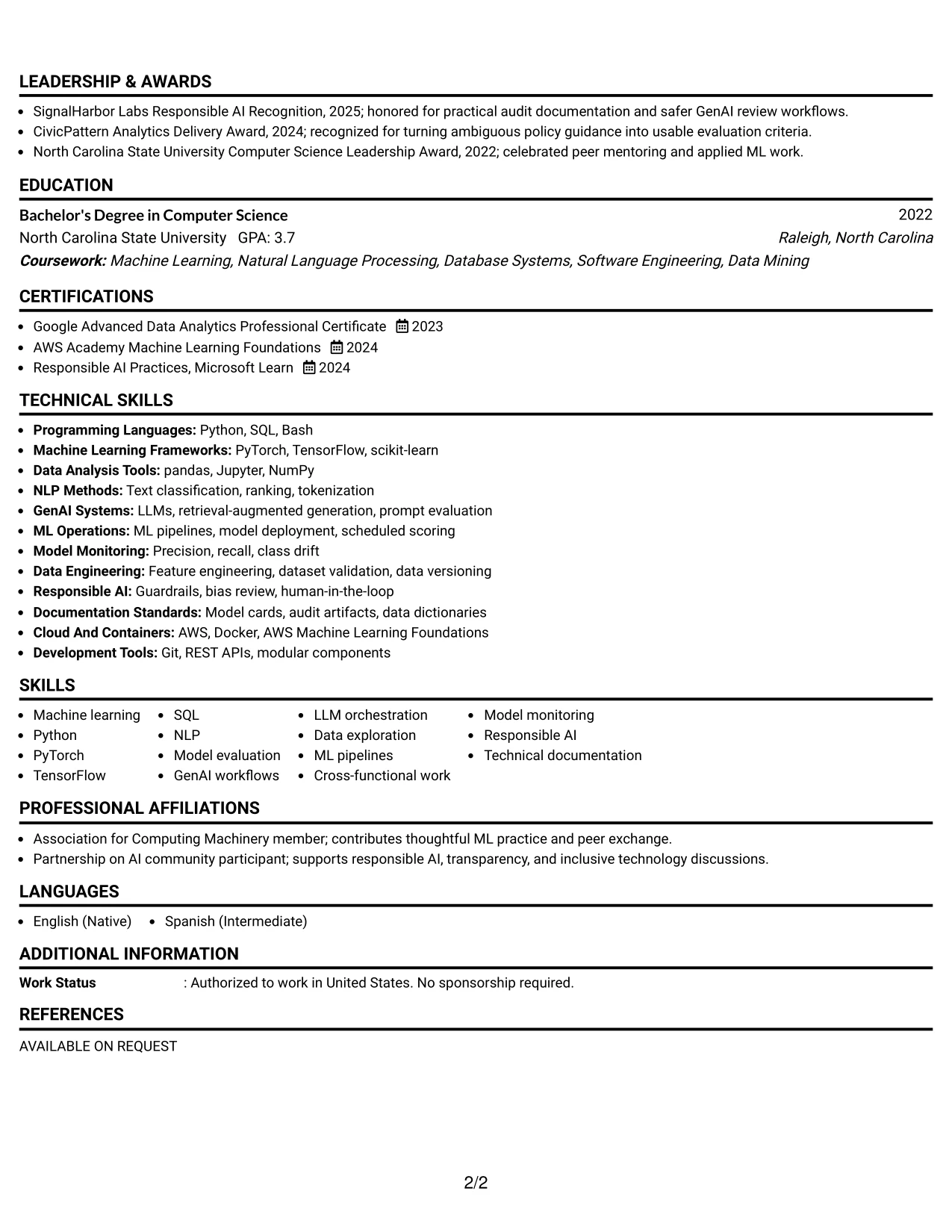 Resume Example Page 2