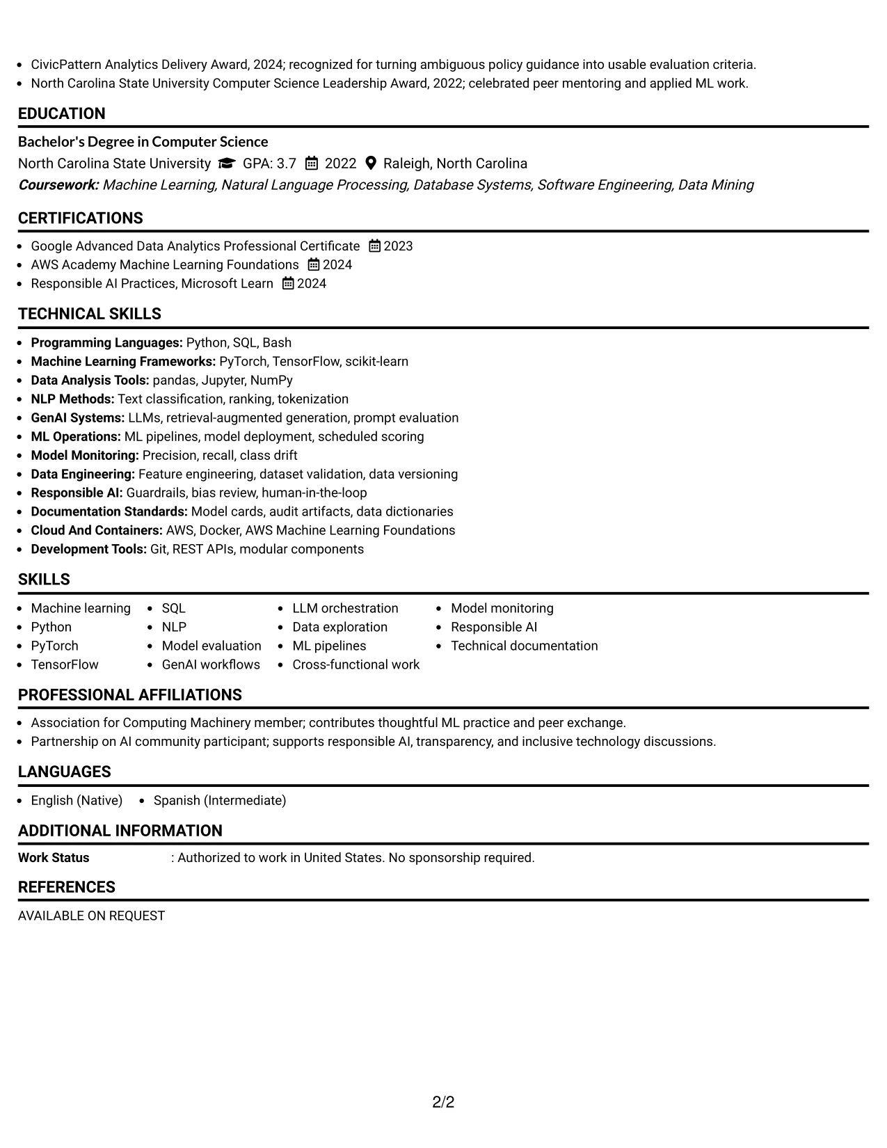 Resume Example Page 2