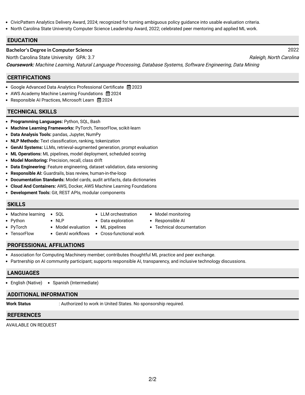 Resume Example Page 2
