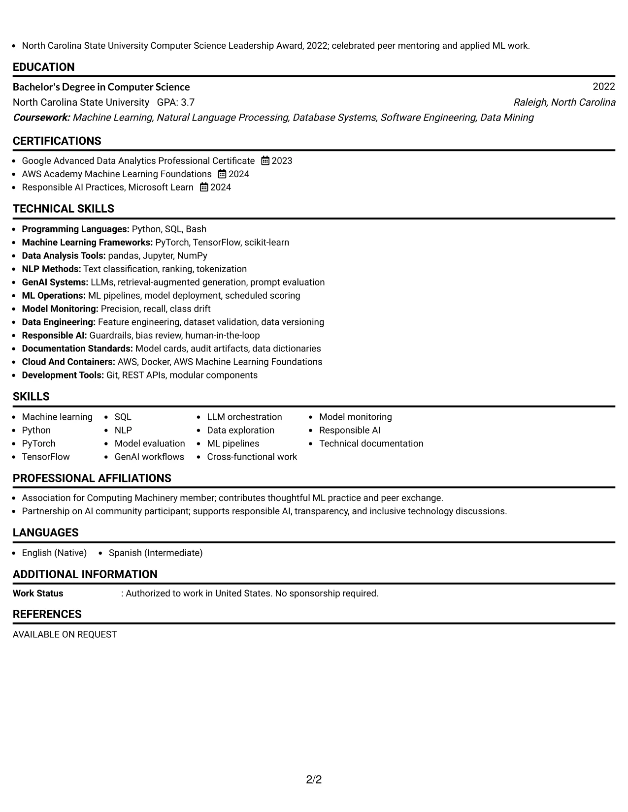 Resume Example Page 2