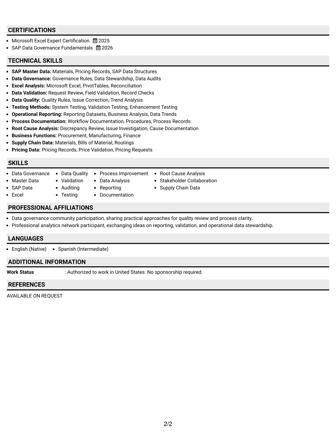 Resume Example Page 2