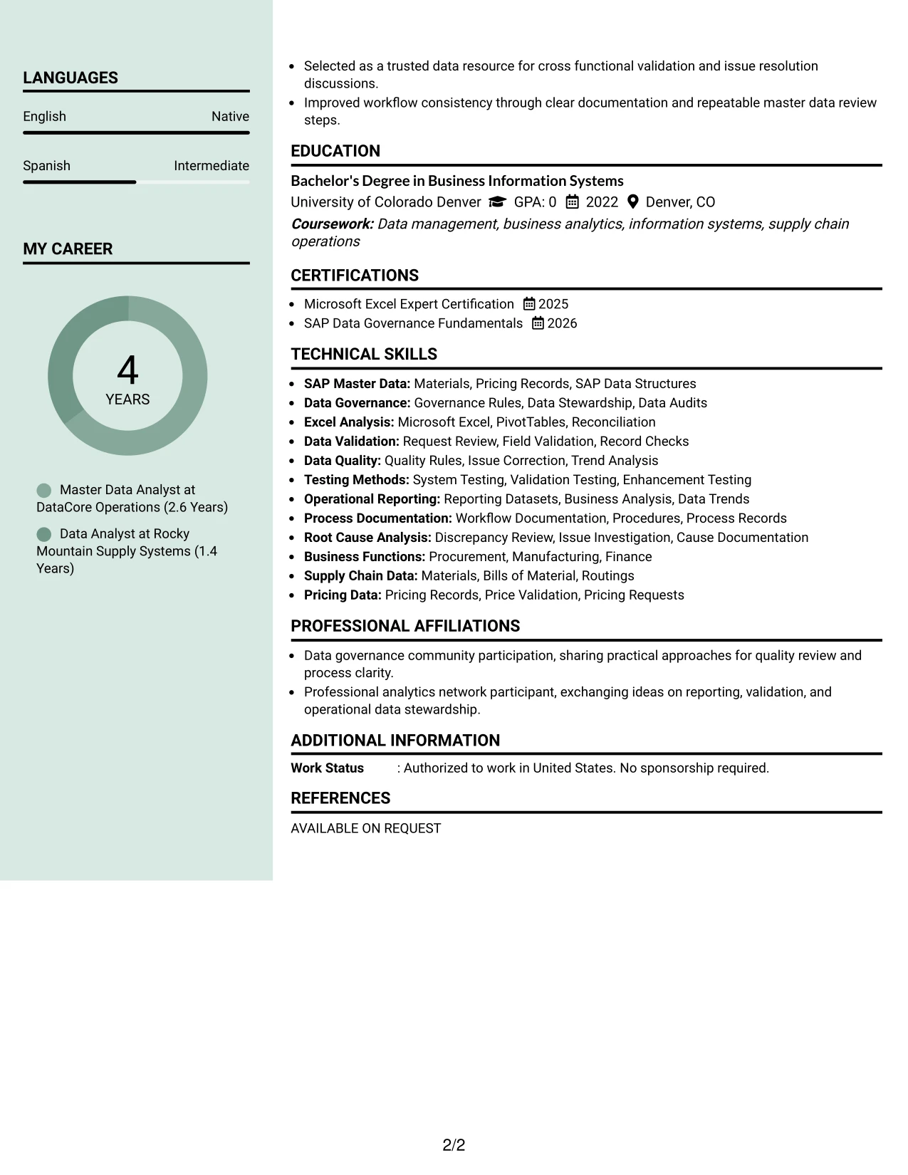 Resume Example Page 2