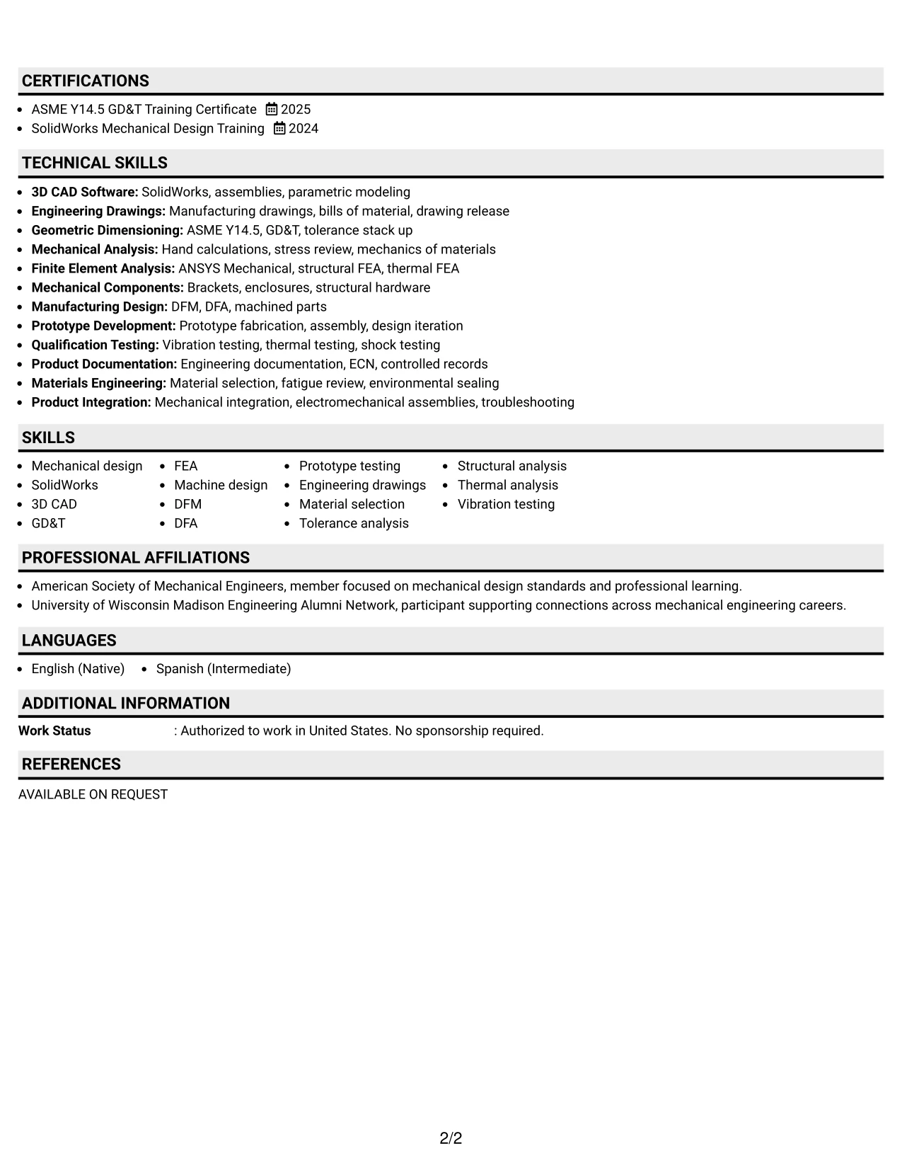 Resume Example Page 2