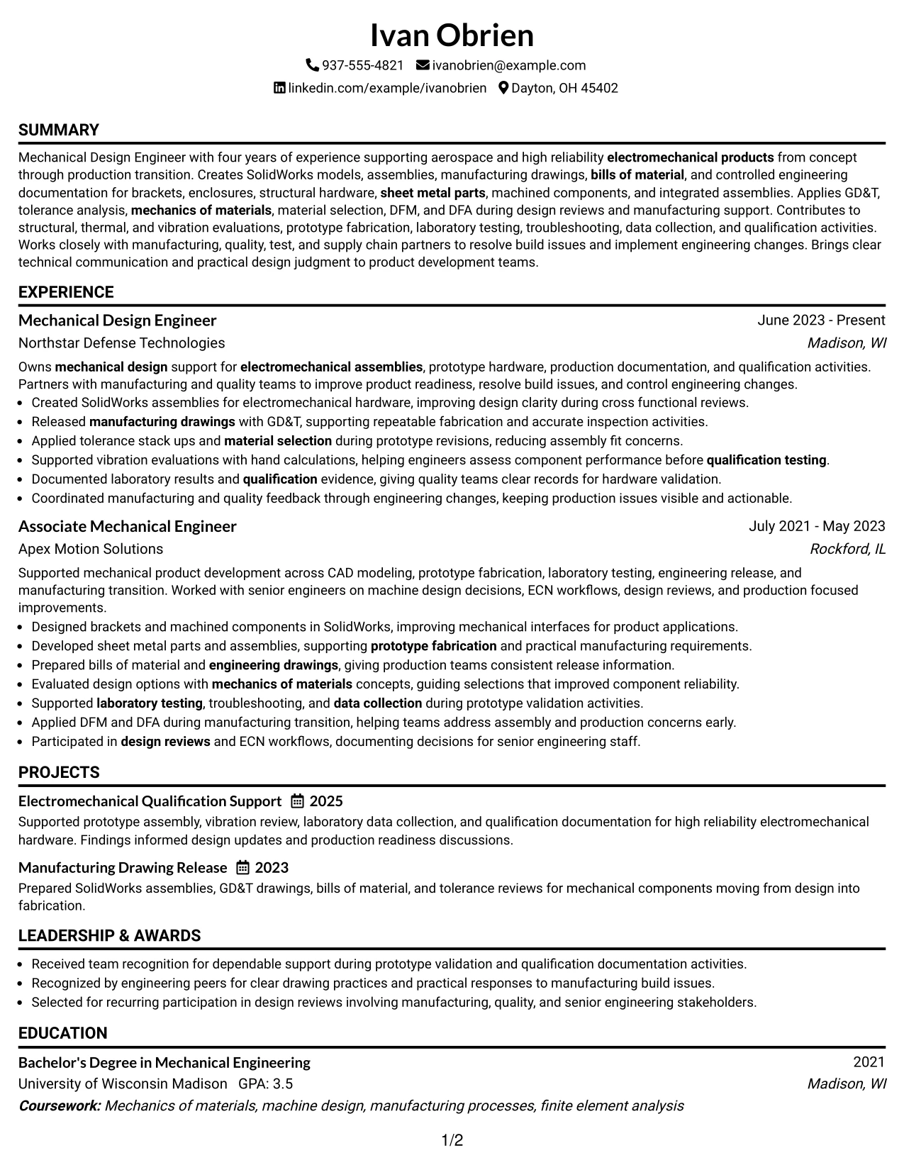 Resume Example Page 1