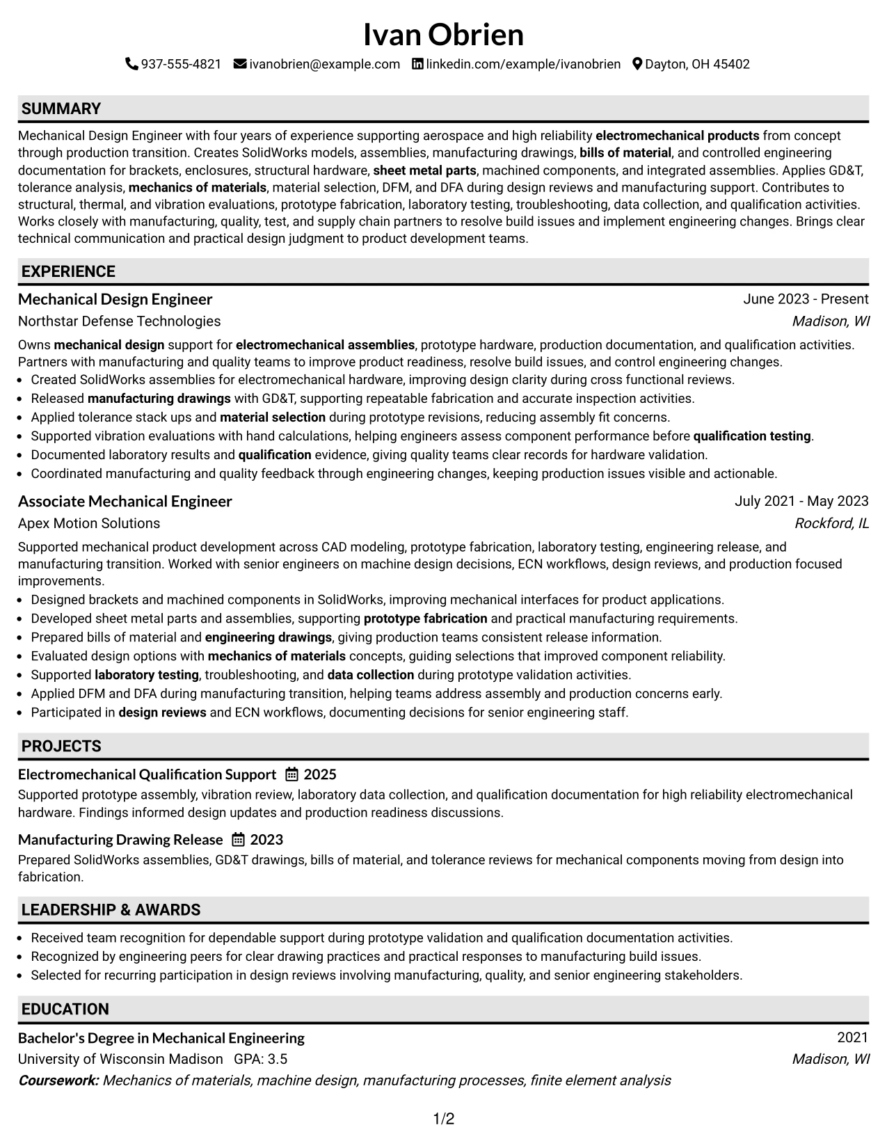 Resume Example Page 1