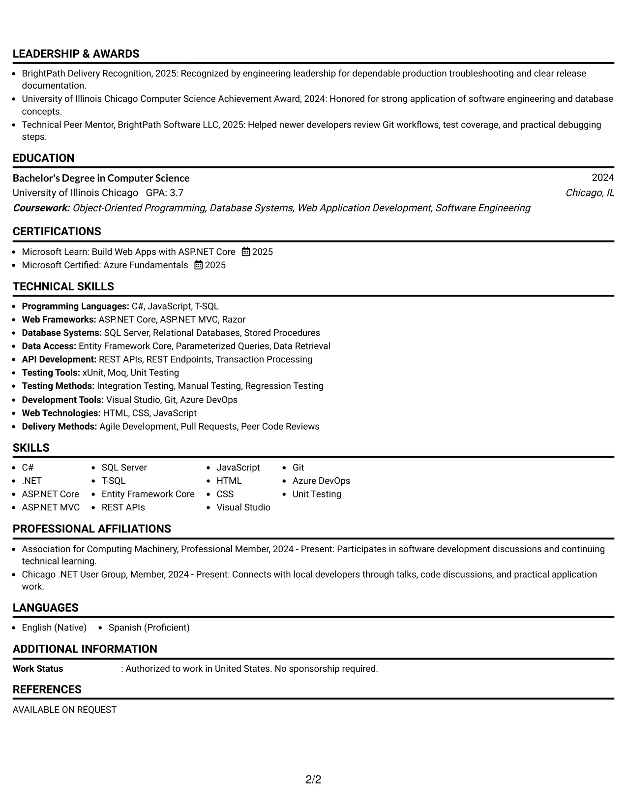 Resume Example Page 2