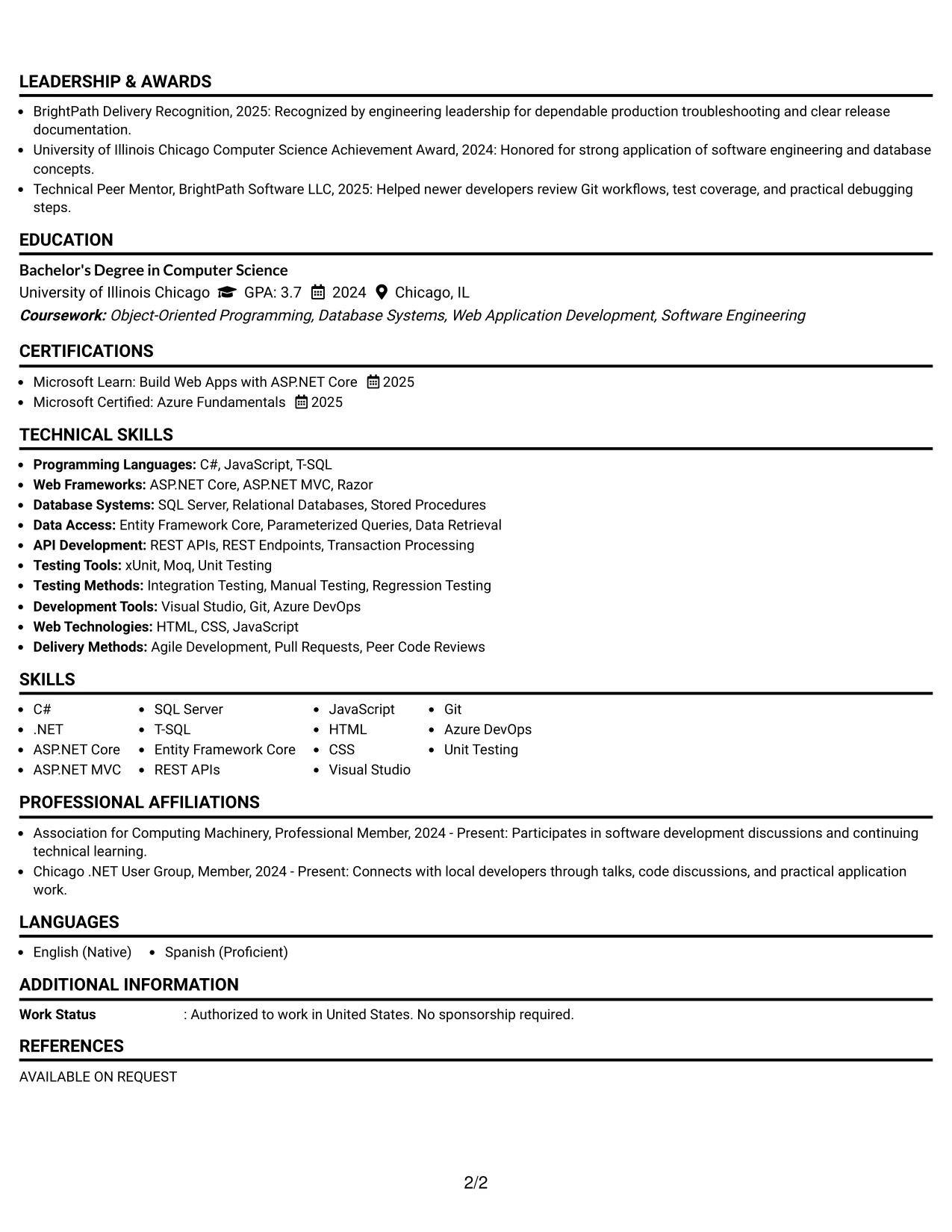 Resume Example Page 2