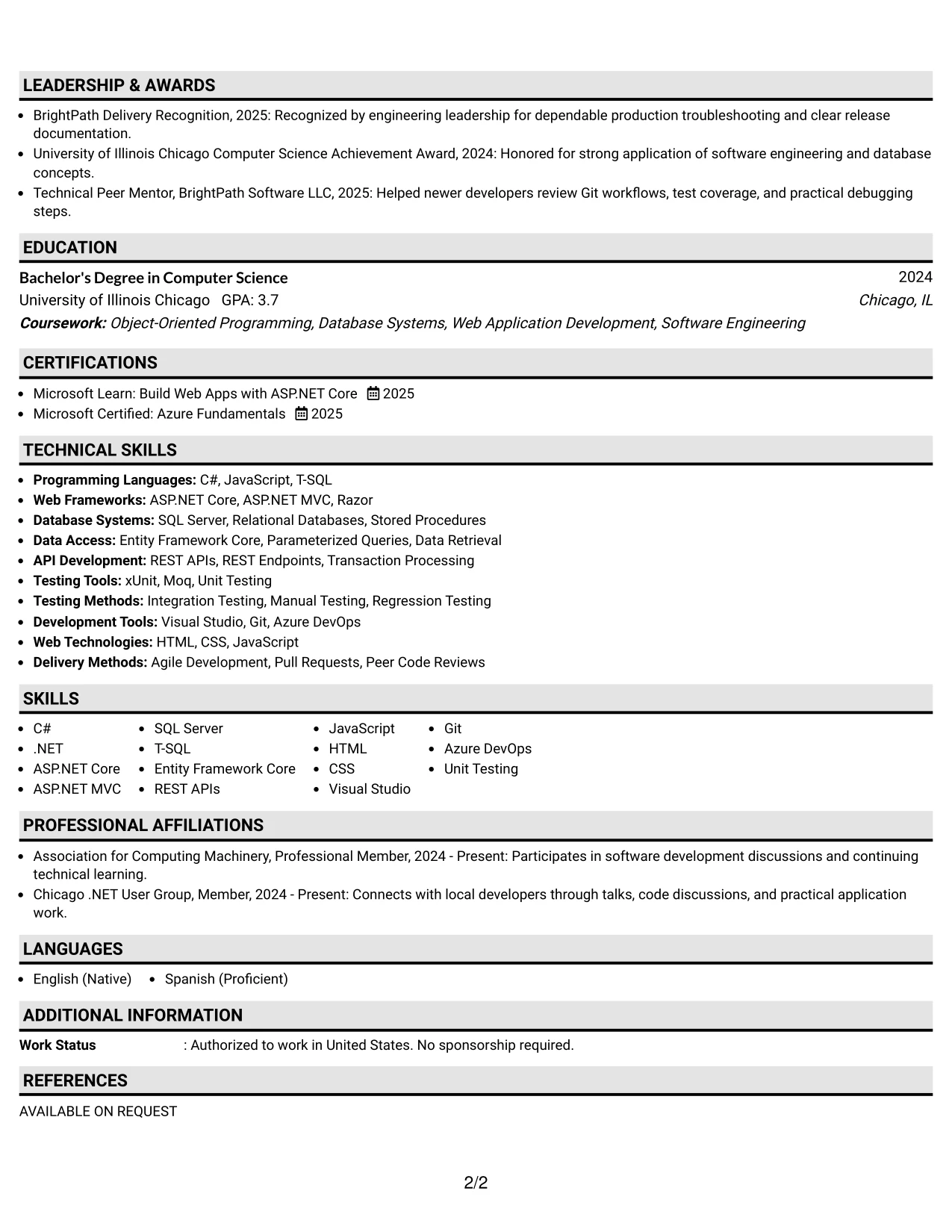 Resume Example Page 2
