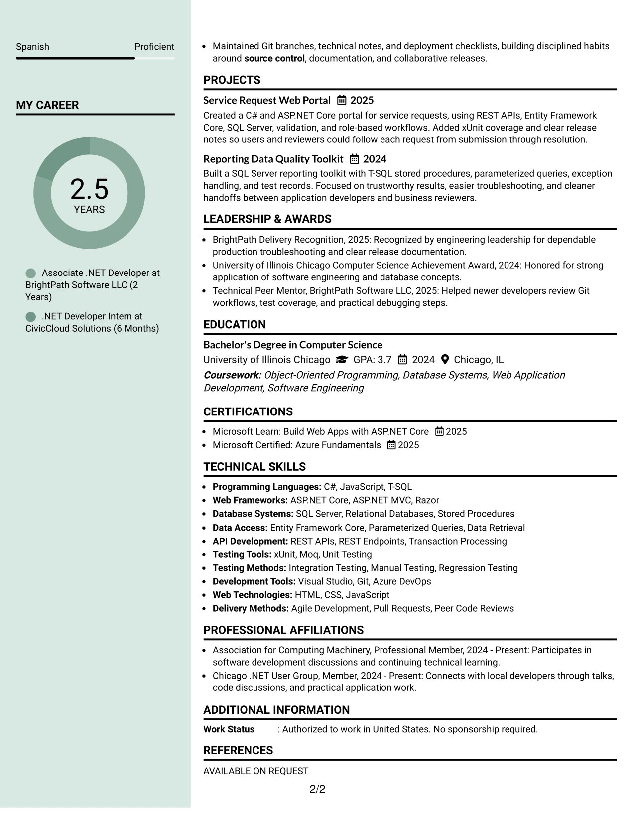 Resume Example Page 2
