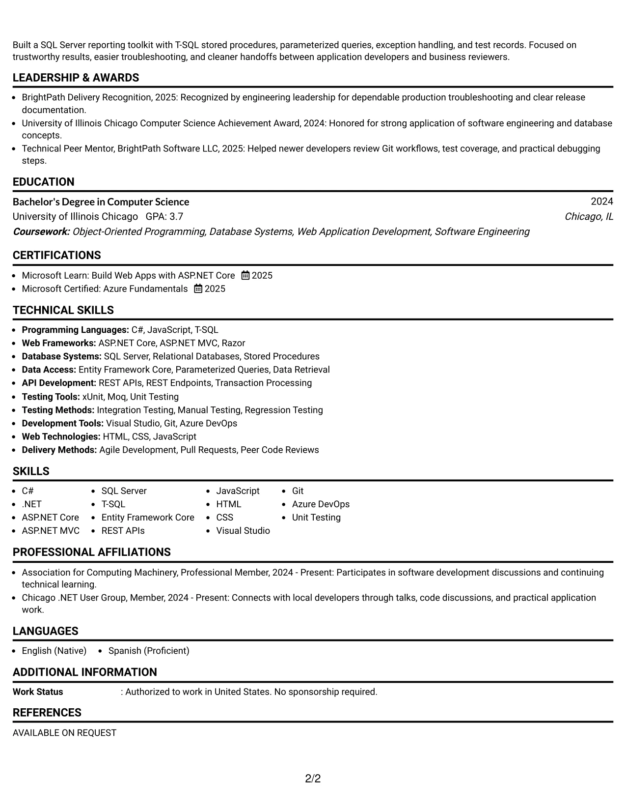 Resume Example Page 2