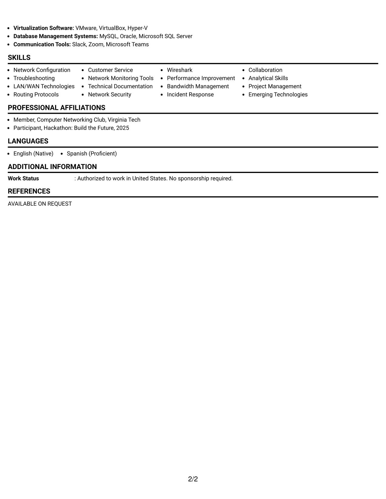 Resume Example Page 2