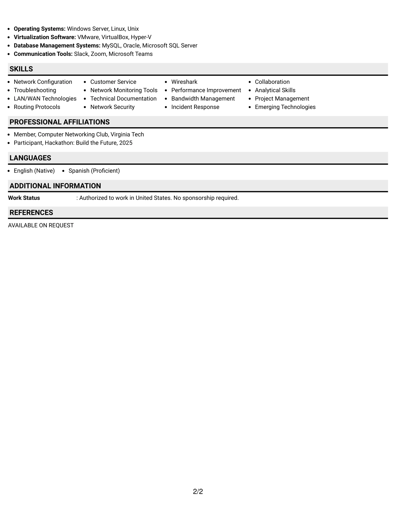 Resume Example Page 2
