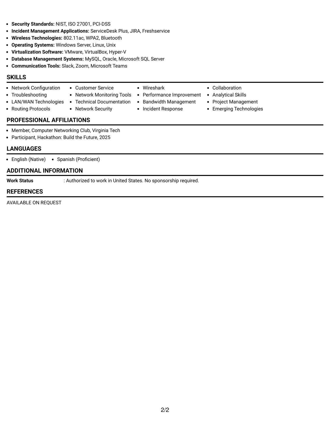 Resume Example Page 2