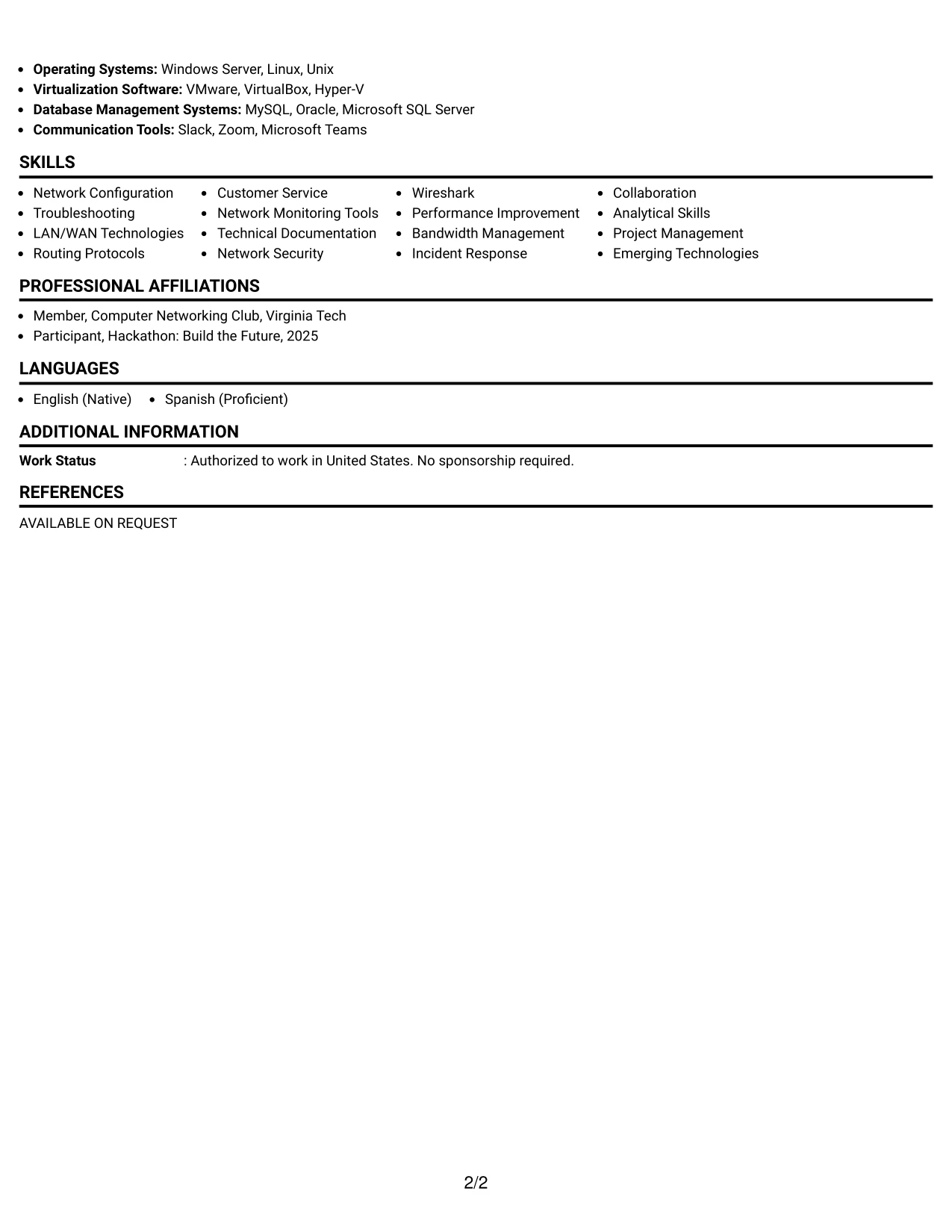 Resume Example Page 2