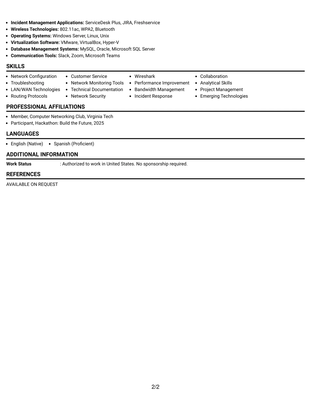 Resume Example Page 2