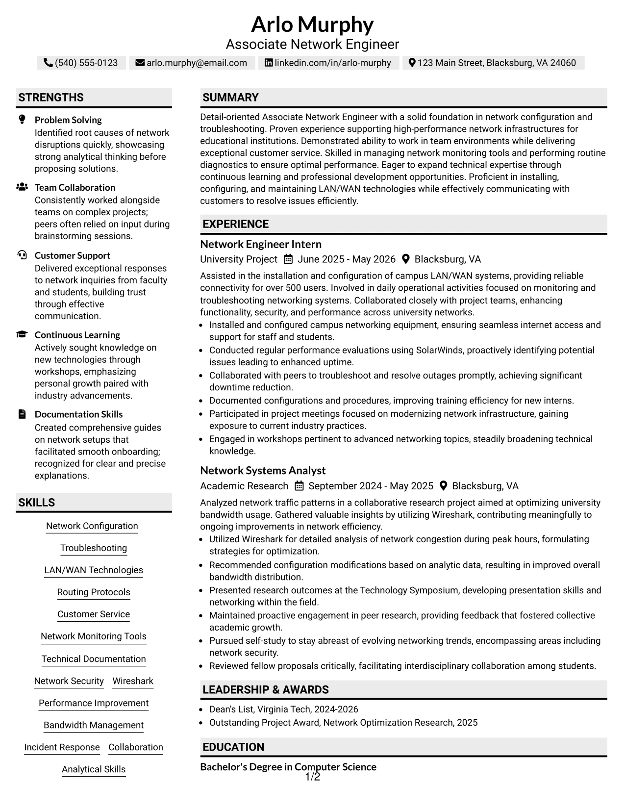 Resume Example Page 1
