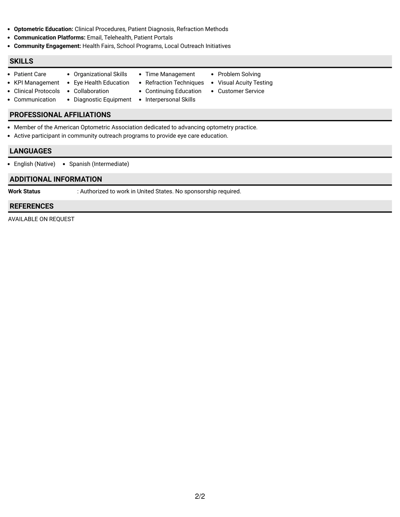 Resume Example Page 2