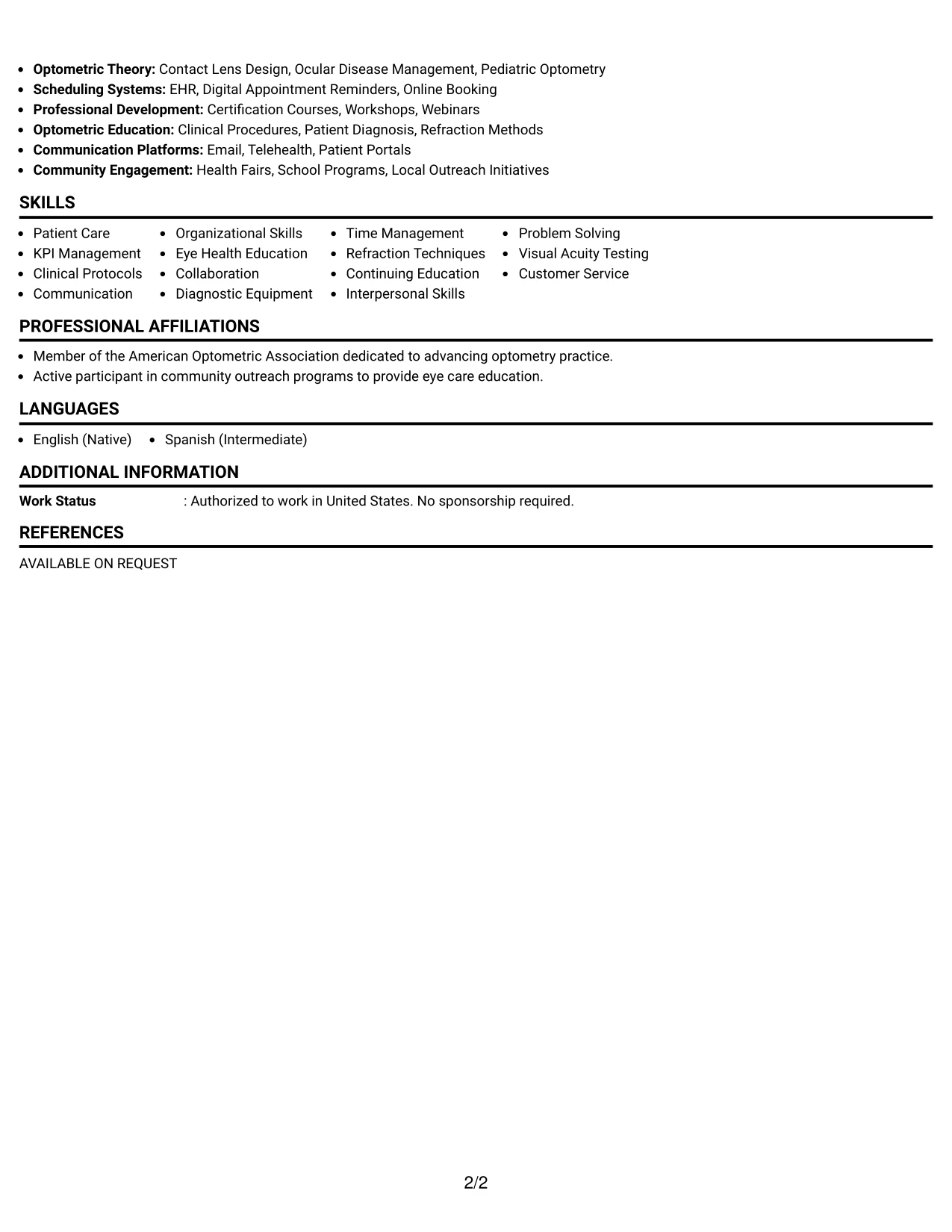 Resume Example Page 2